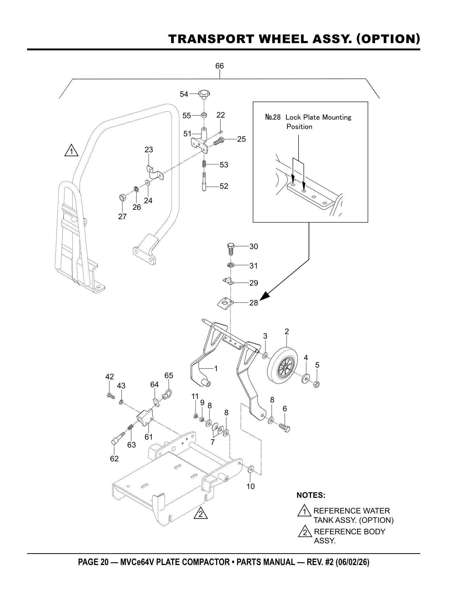 Multiquip MVCe64V Plate Compactor TRANSPORT WHEEL ASSY. (OPTION) parts diagram