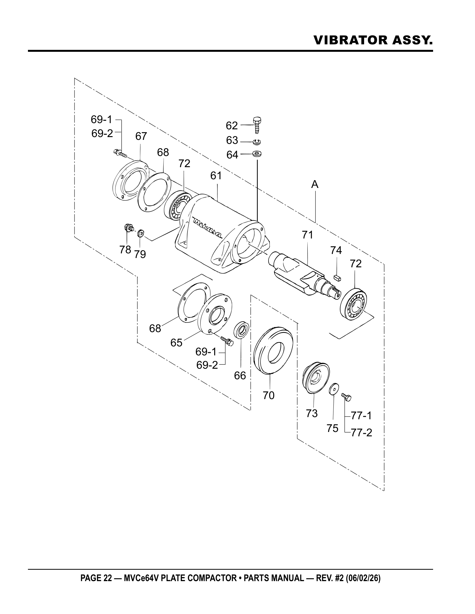 Multiquip MVCe64V Plate Compactor VIBRATOR ASSY. parts diagram