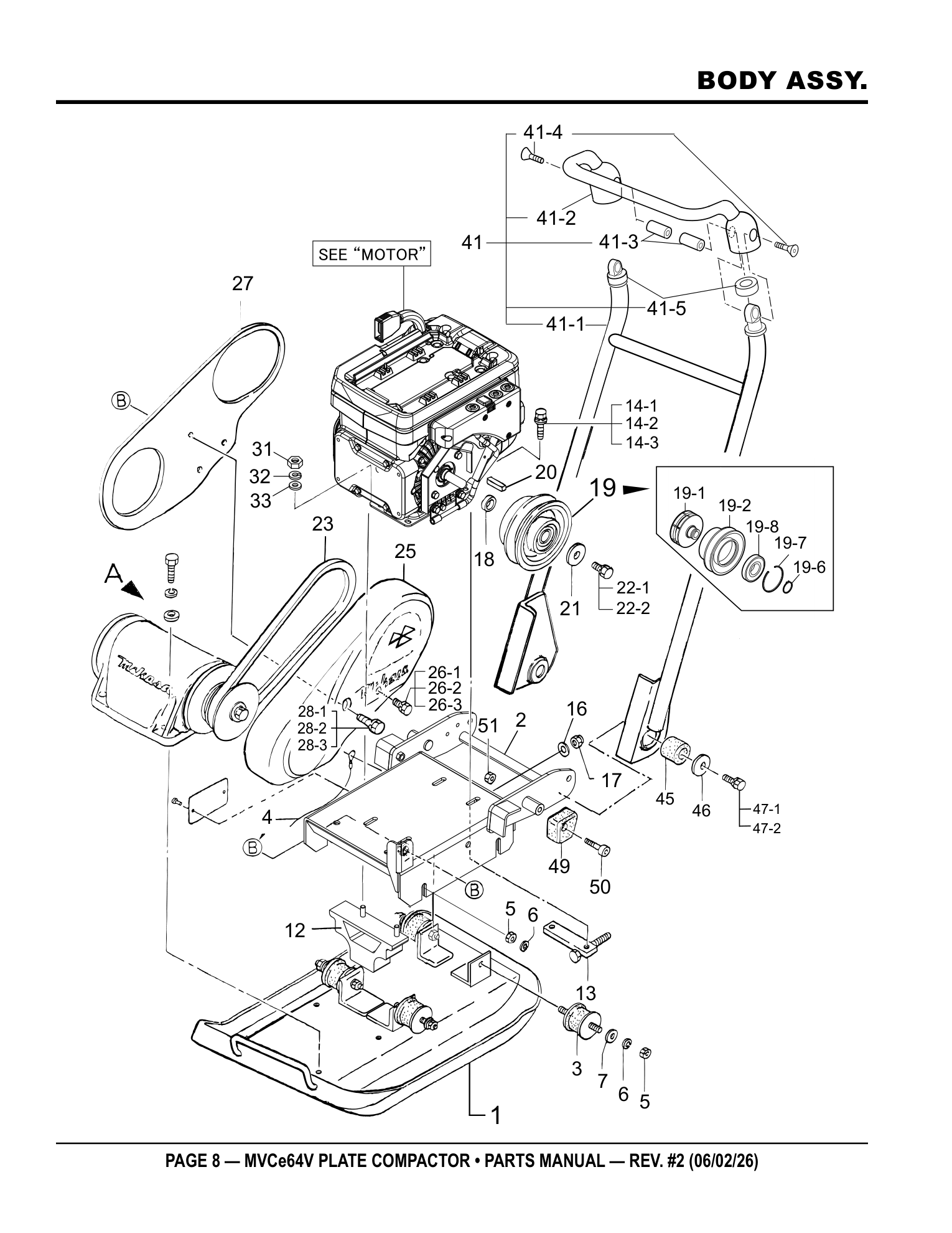 Multiquip MVCe64V Plate Compactor BODY ASSY. parts diagram