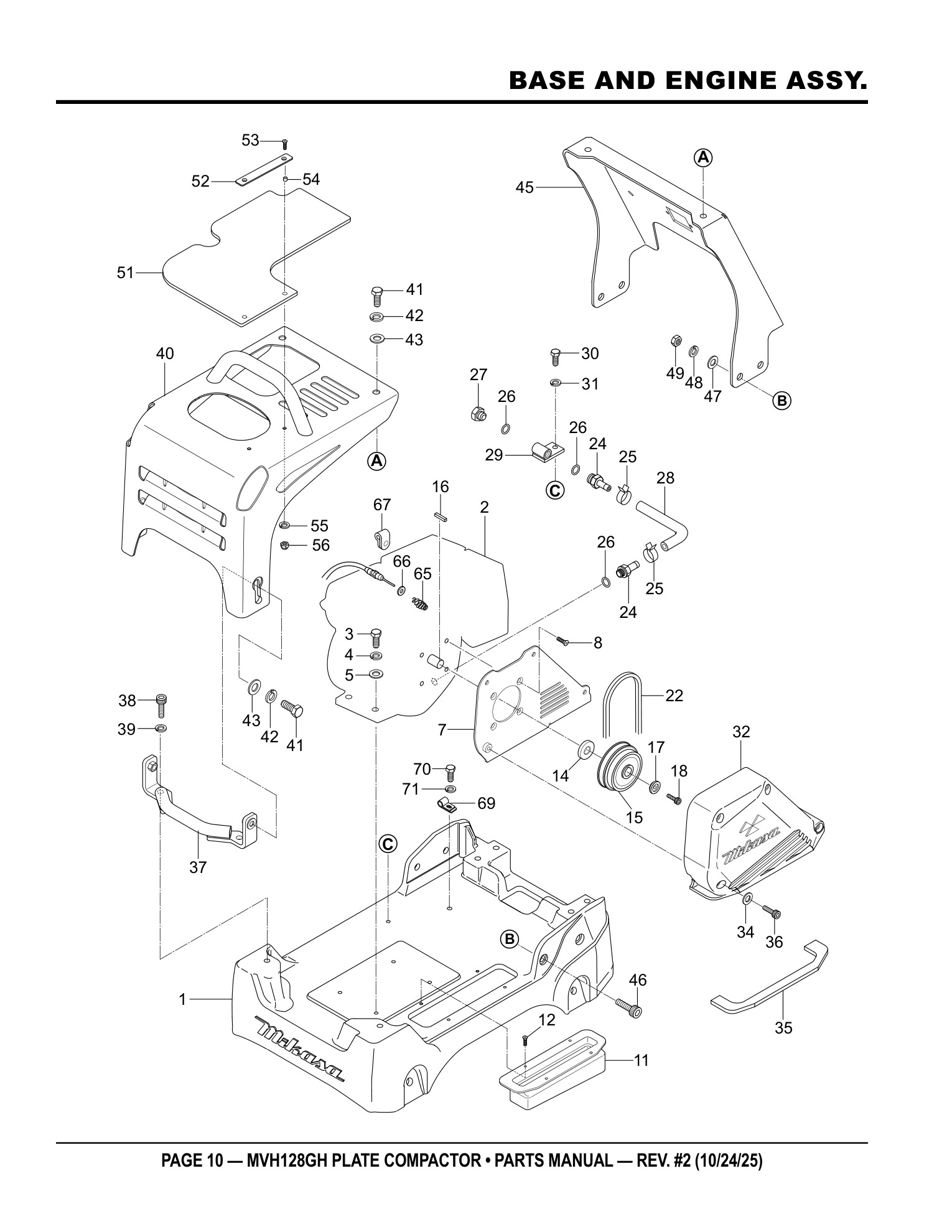 Multiquip MVH128 Reversible Plate Compactor BASE AND ENGINE ASSY. parts diagram