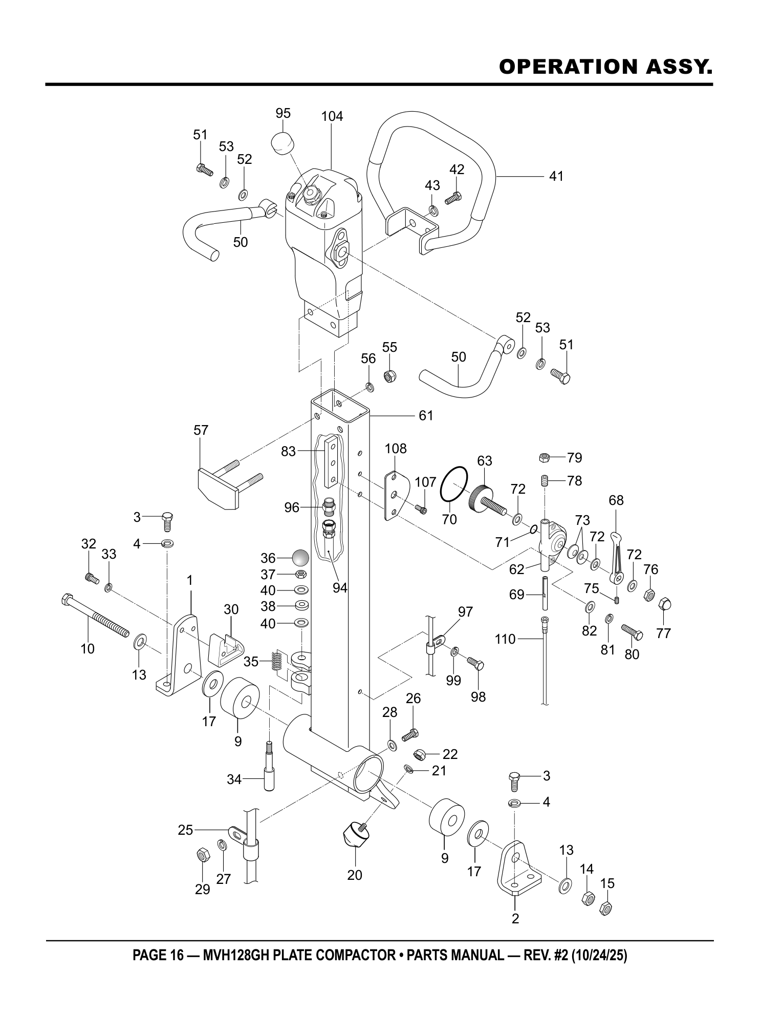 Multiquip MVH128 Reversible Plate Compactor OPERATION ASSY. parts diagram