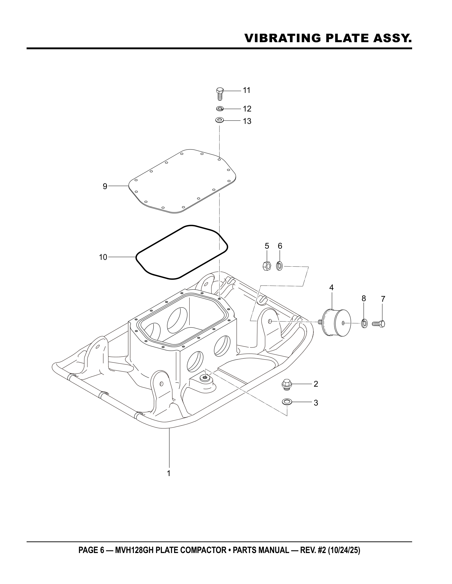 Multiquip MVH128 Reversible Plate Compactor VIBRATING PLATE ASSY. parts diagram