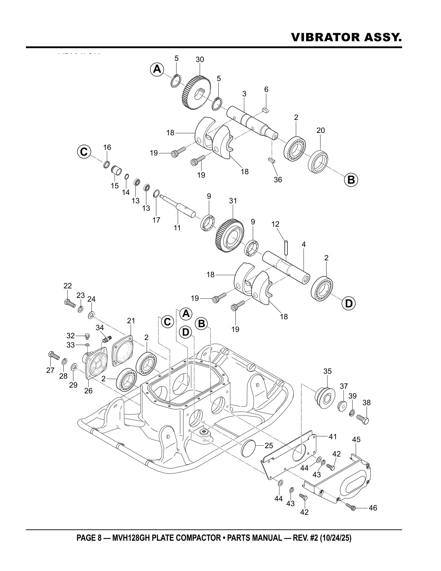 Multiquip MVH128 Reversible Plate Compactor VIBRATOR ASSY. parts diagram