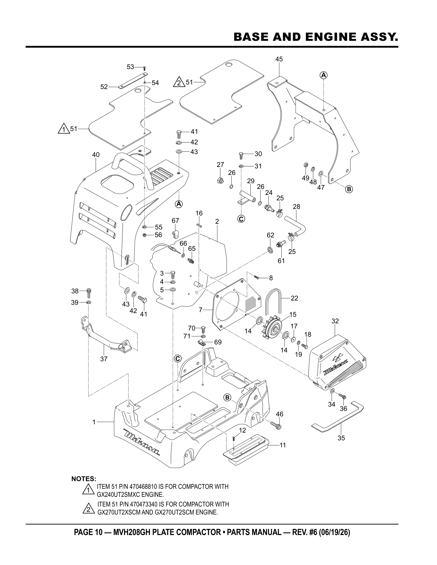 Multiquip MVH208 Reversible Plate Compactor BASE AND ENGINE ASSY. parts diagram