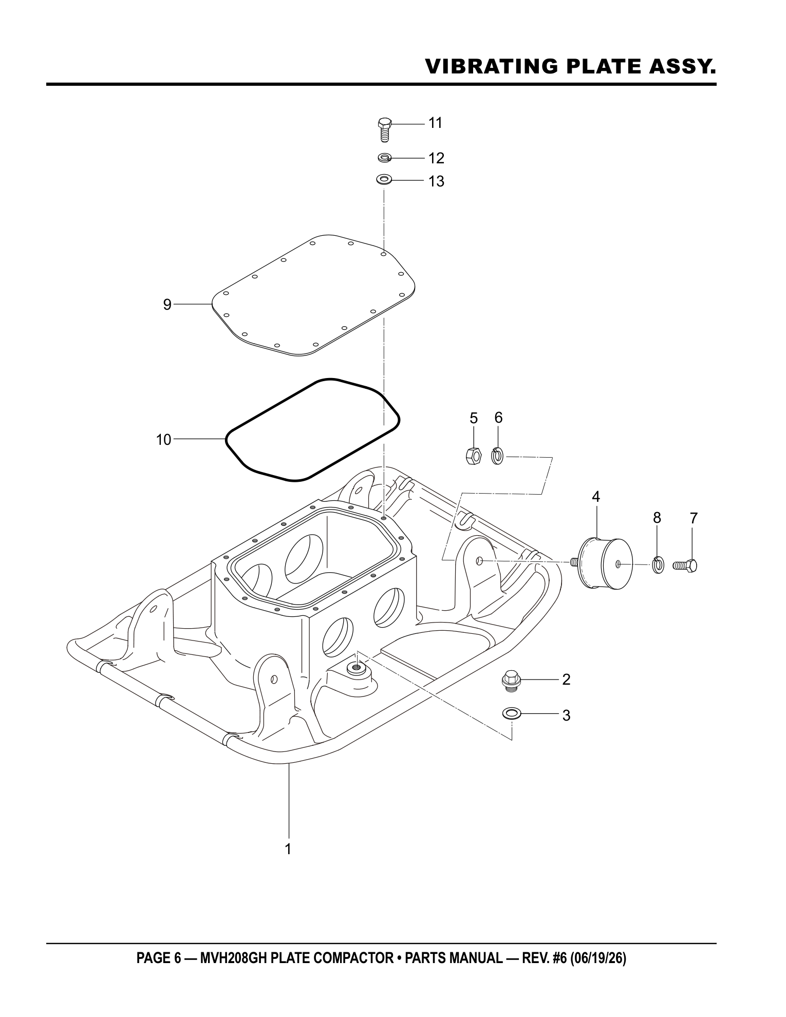 Multiquip MVH208 Reversible Plate Compactor VIBRATING PLATE ASSY. parts diagram
