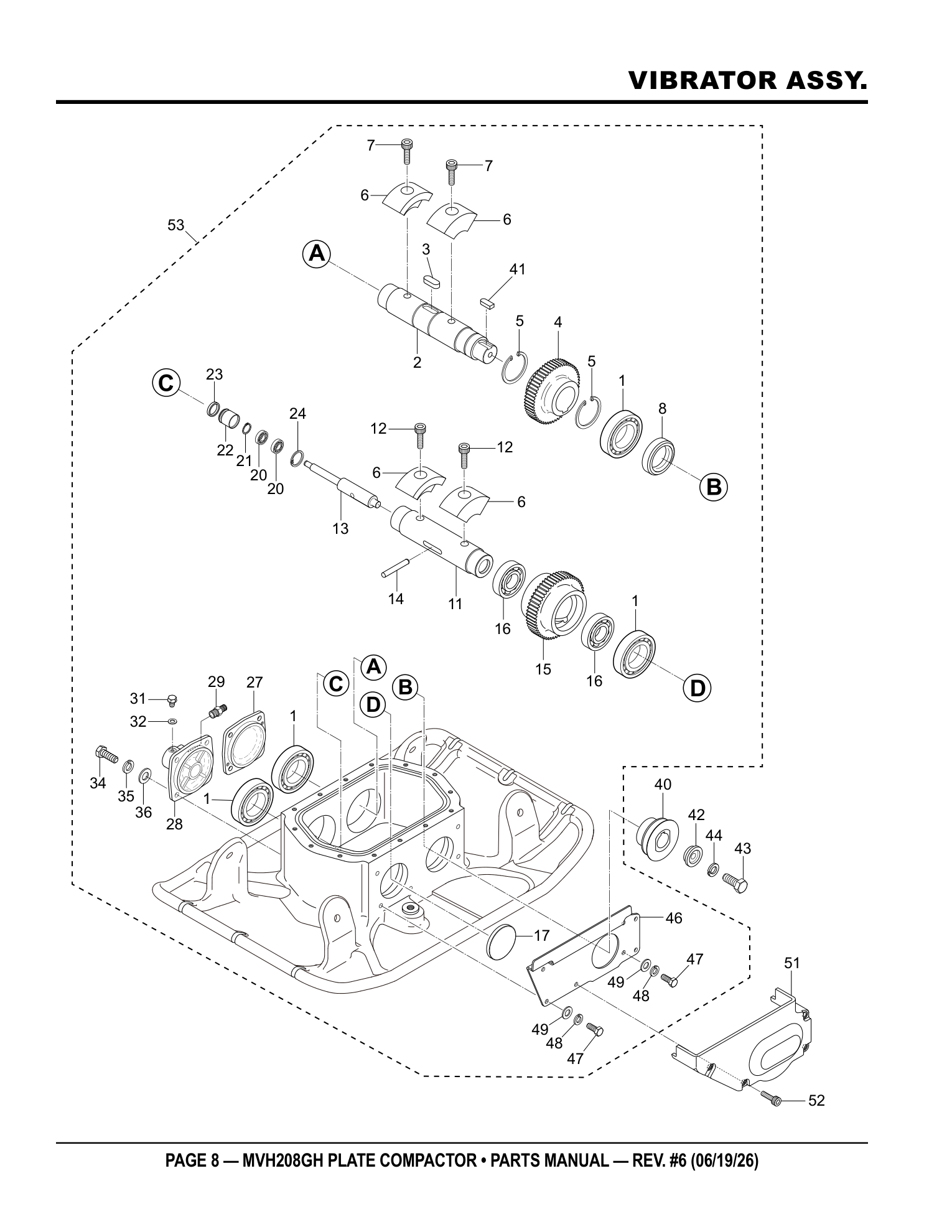 Multiquip MVH208 Reversible Plate Compactor VIBRATOR ASSY. parts diagram