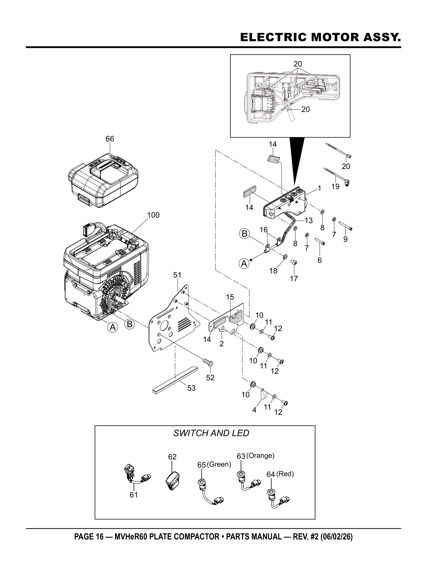 Multiquip MVHeR60 Plate Compactor ELECTRIC MOTOR ASSY. parts diagram