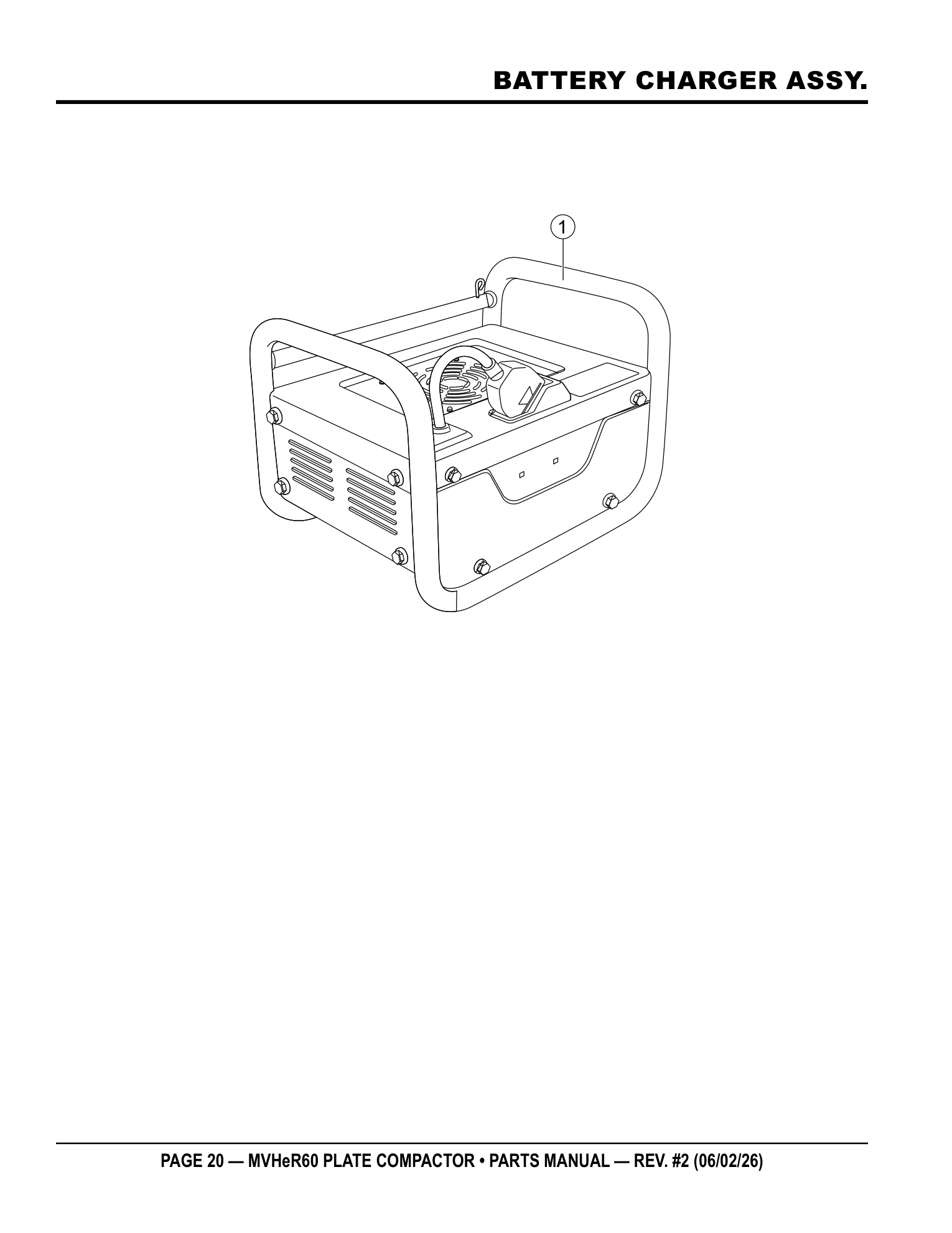 Multiquip MVHeR60 Plate Compactor BATTERY CHARGER ASSY. parts diagram