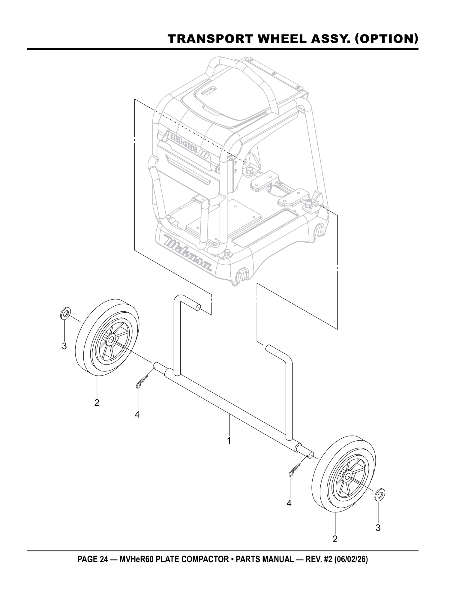 Multiquip MVHeR60 Plate Compactor TRANSPORT WHEEL ASSY. (OPTION) parts diagram