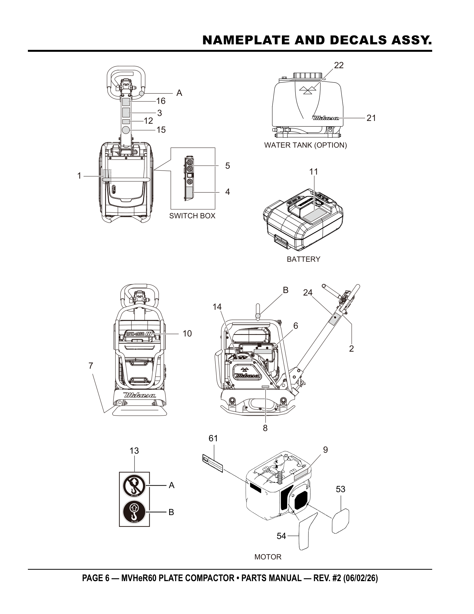 Multiquip MVHeR60 Plate Compactor NAMEPLATE AND DECALS ASSY. parts diagram