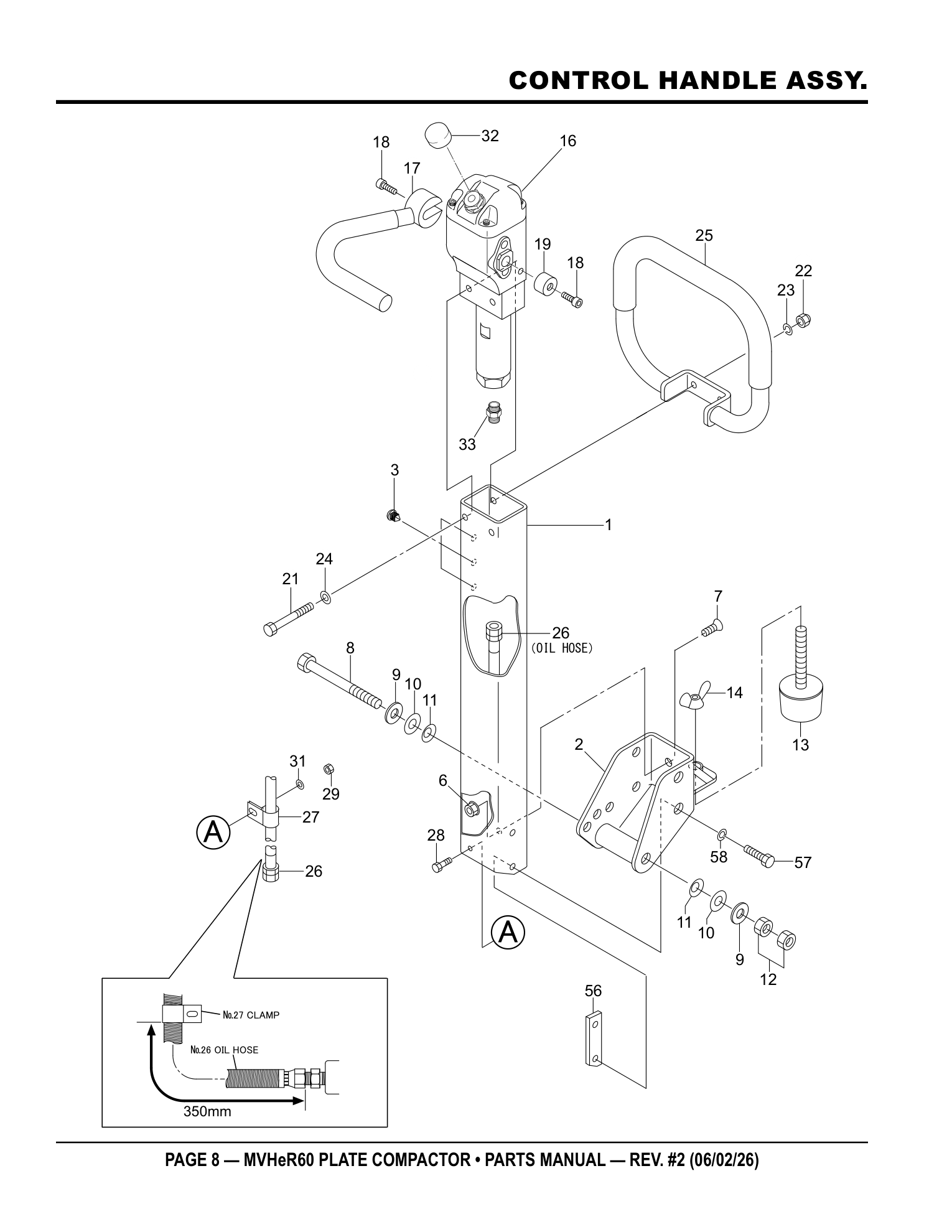 Multiquip MVHeR60 Plate Compactor CONTROL HANDLE ASSY. parts diagram