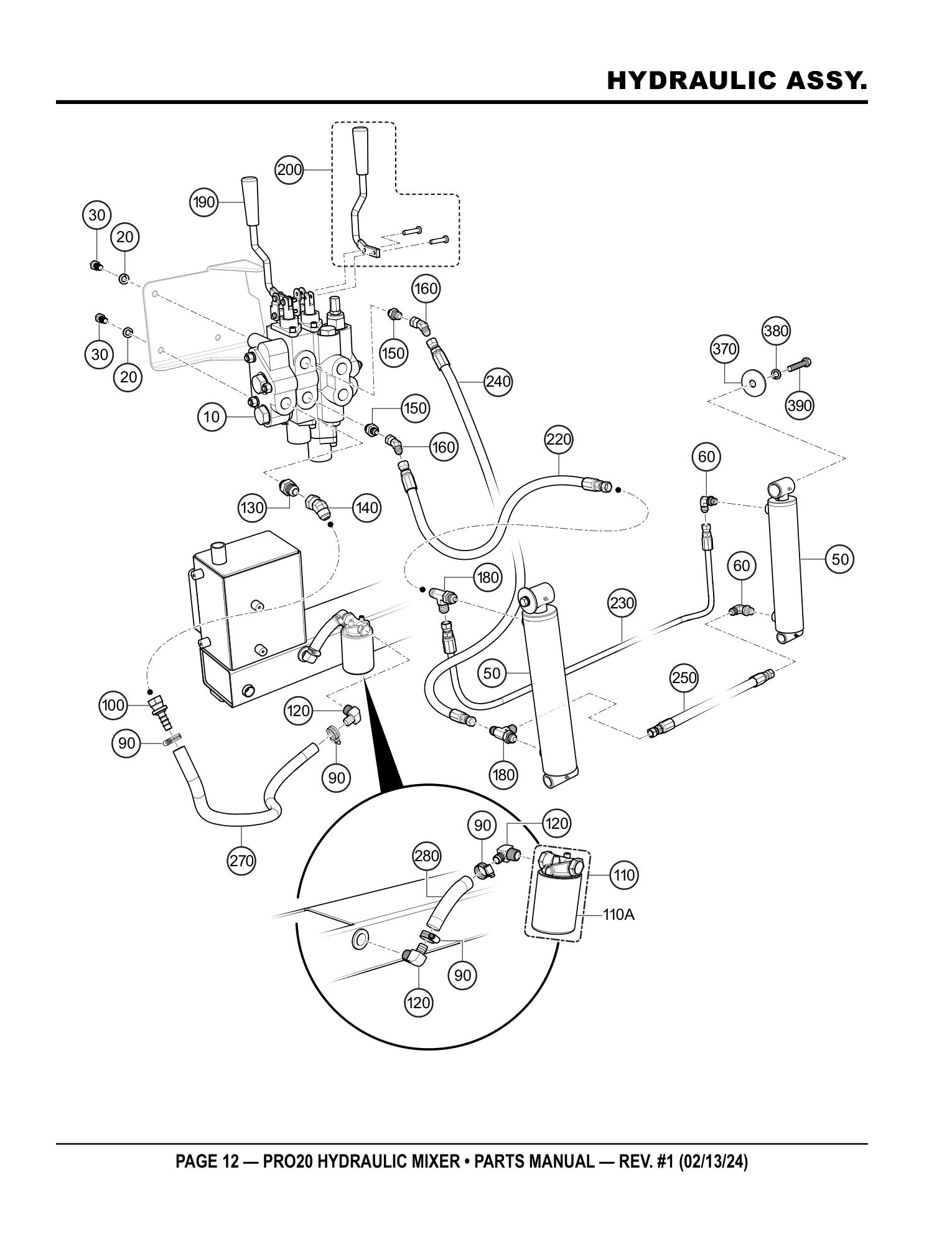 Multiquip PRO20 Stationary Plaster/Mortar Mixer HYDRAULIC ASSY. parts diagram
