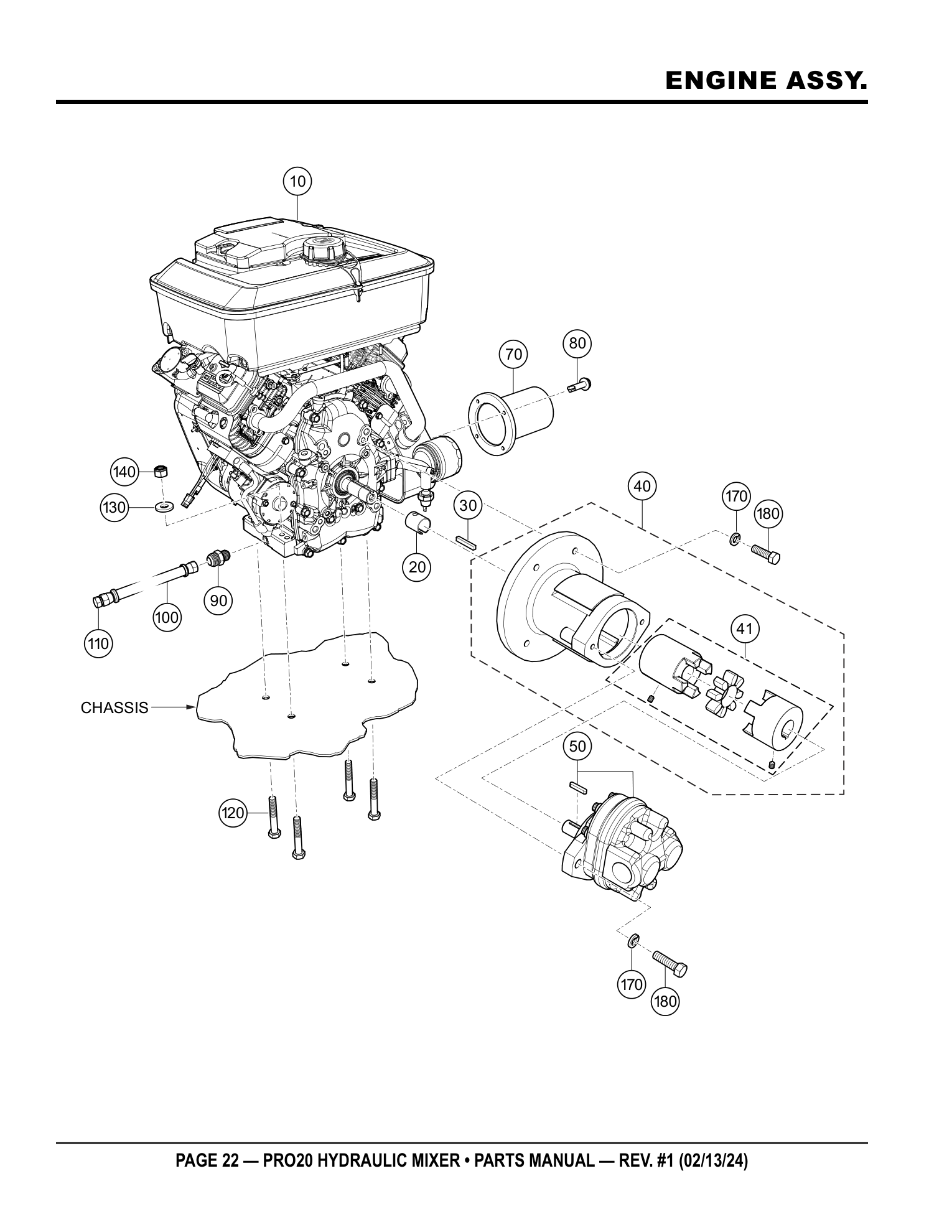 Multiquip PRO20 Stationary Plaster/Mortar Mixer ENGINE ASSY. parts diagram