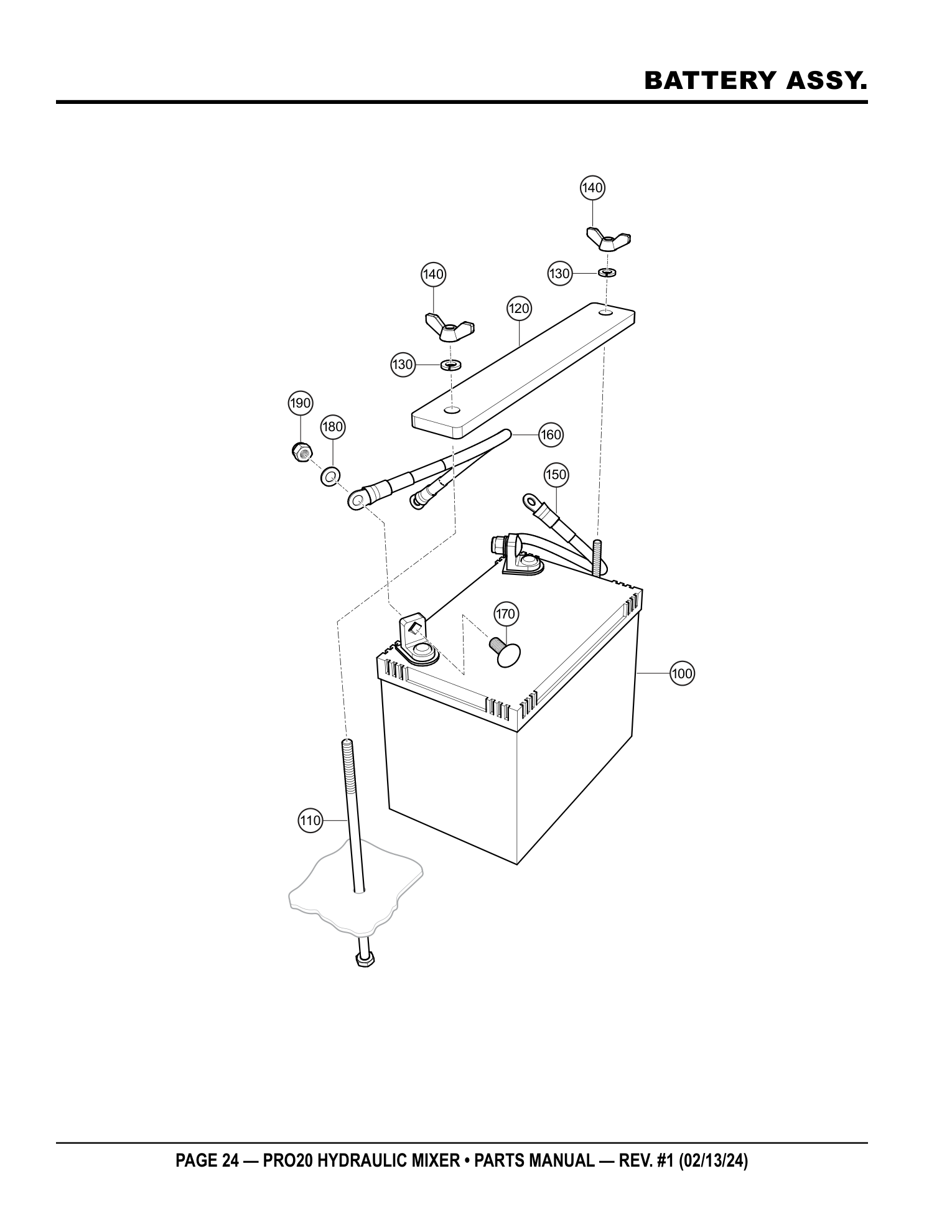 Multiquip PRO20 Stationary Plaster/Mortar Mixer BATTERY ASSY. parts diagram
