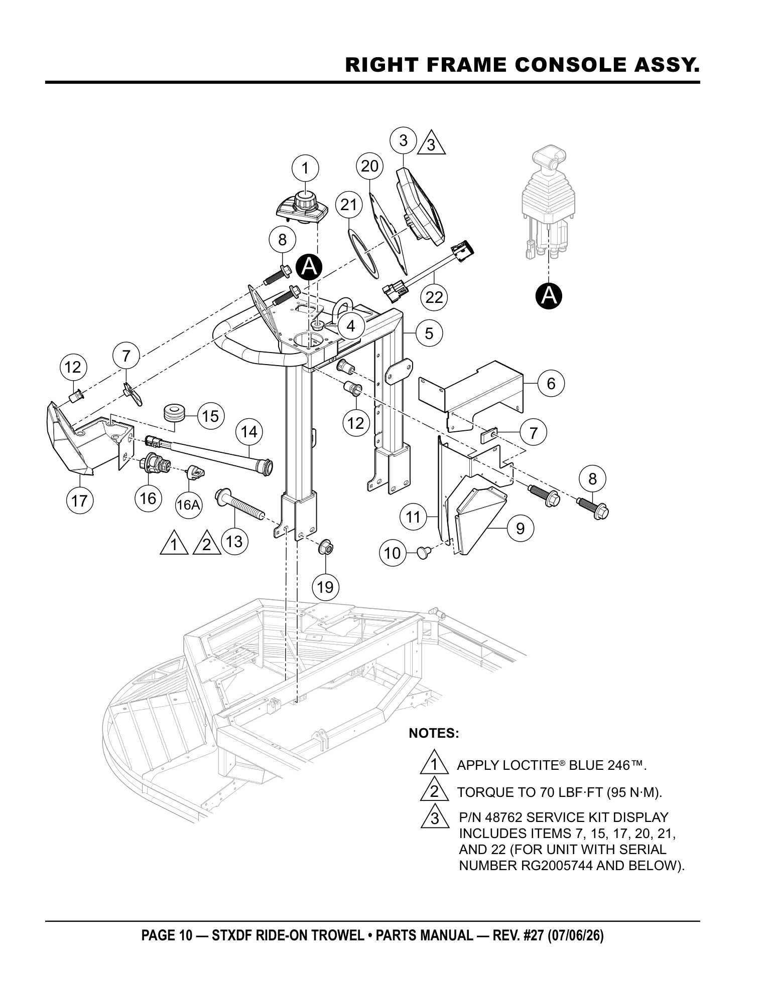 Multiquip Hydrostatic Drive Ride-On Trowel RIGHT FRAME CONSOLE ASSY. parts diagram