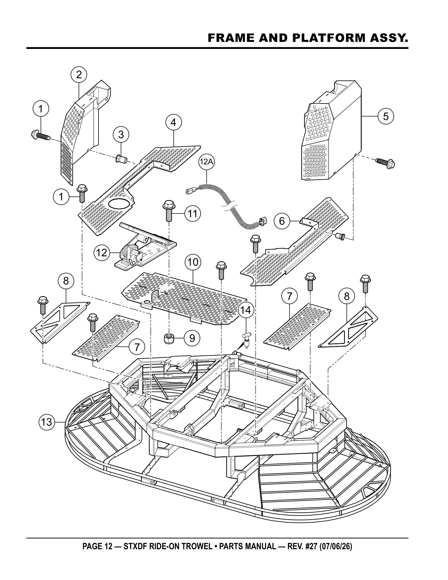 Multiquip Hydrostatic Drive Ride-On Trowel FRAME AND PLATFORM ASSY. parts diagram