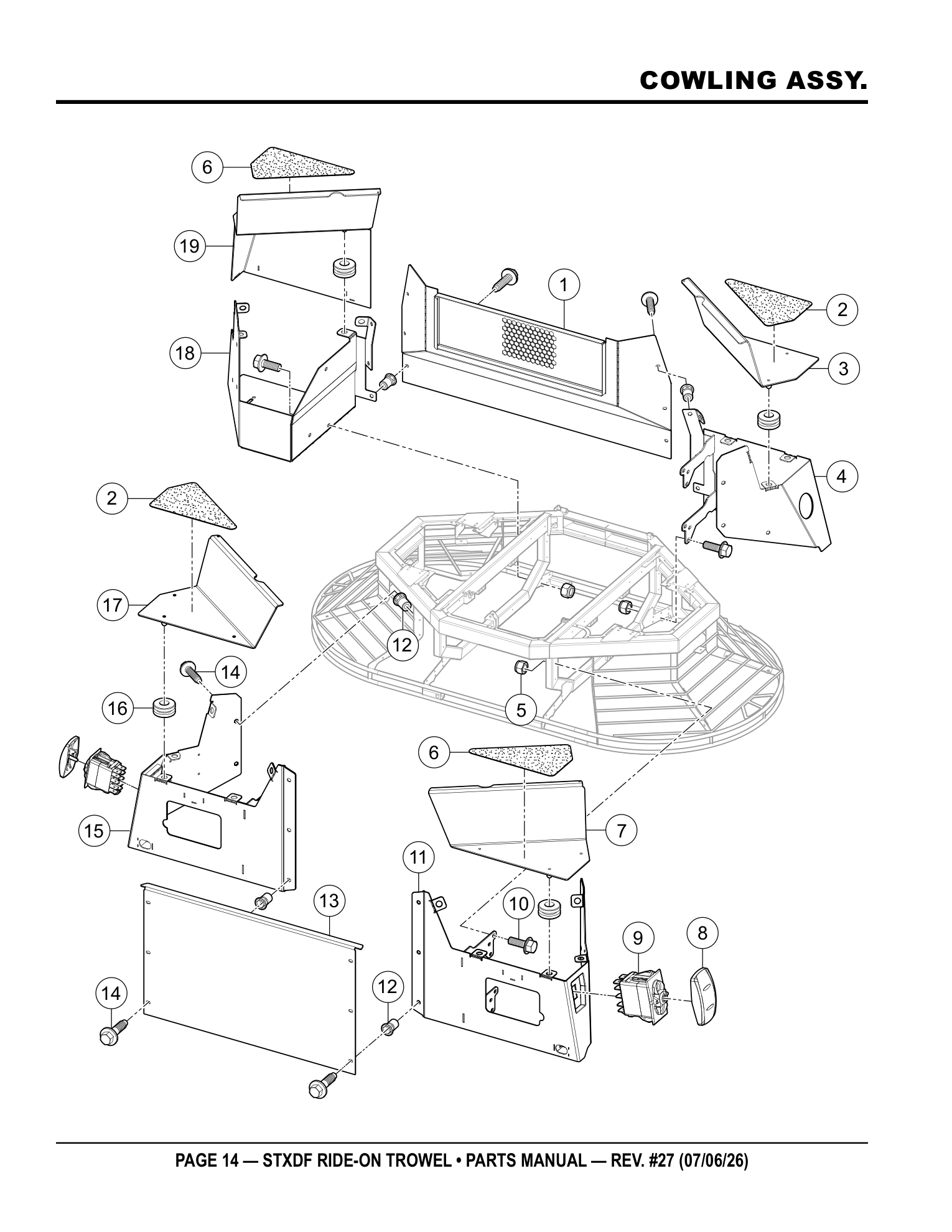 Multiquip Hydrostatic Drive Ride-On Trowel COWLING ASSY. parts diagram
