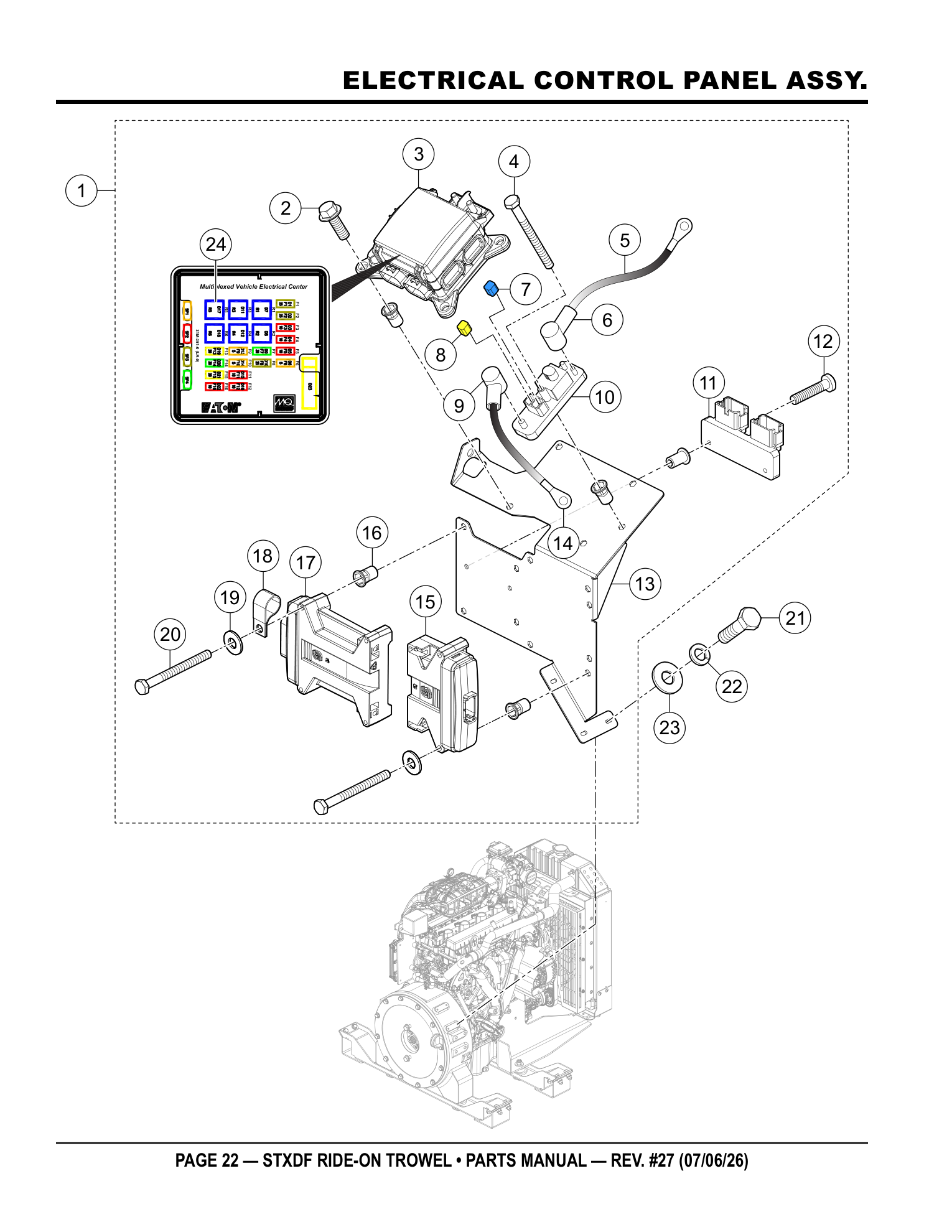 Multiquip Hydrostatic Drive Ride-On Trowel ELECTRICAL CONTROL PANEL ASSY. parts diagram