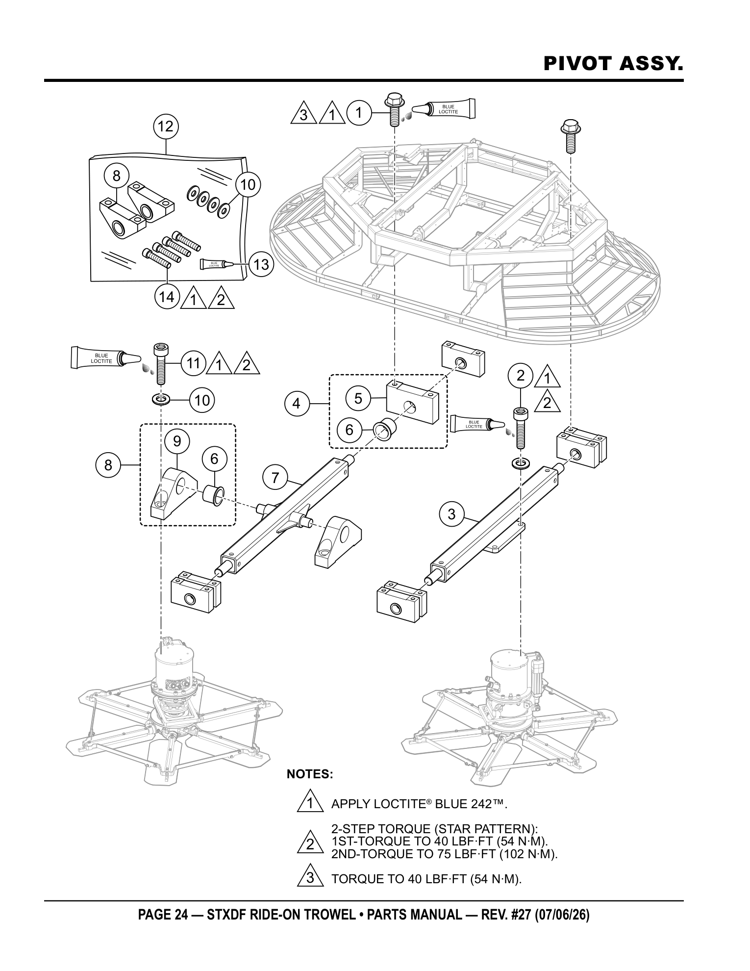 Multiquip Hydrostatic Drive Ride-On Trowel PIVOT ASSY. parts diagram