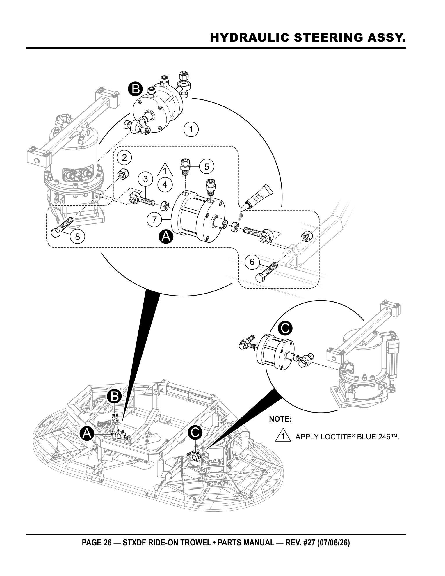 Multiquip Hydrostatic Drive Ride-On Trowel HYDRAULIC STEERING ASSY. parts diagram
