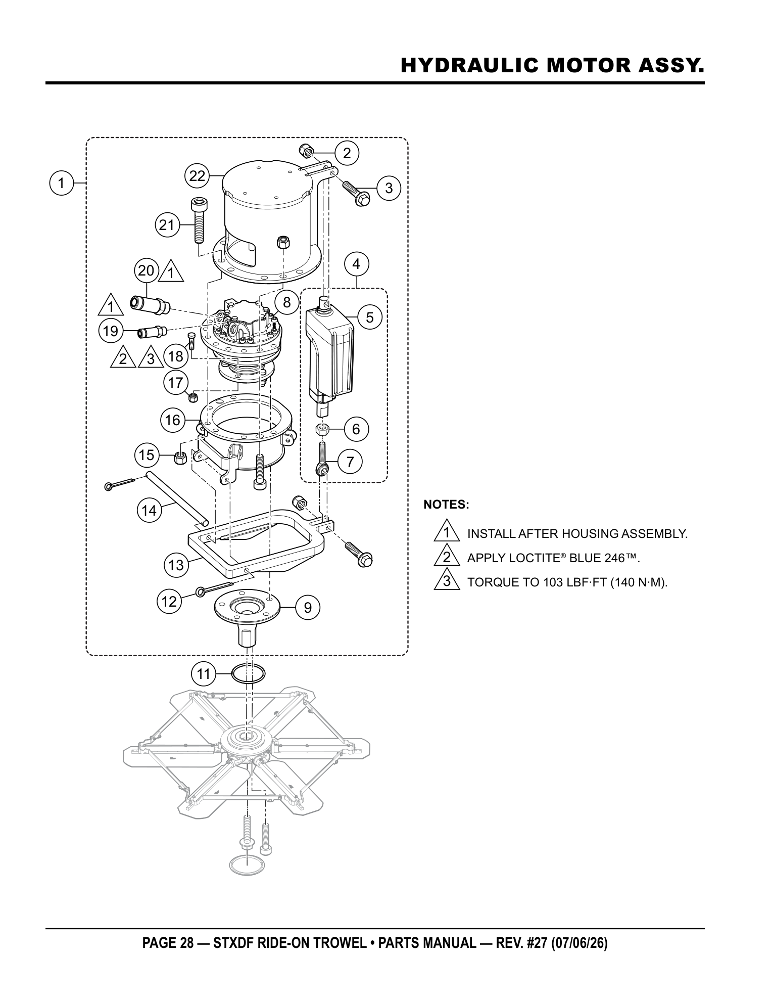 Multiquip Hydrostatic Drive Ride-On Trowel HYDRAULIC MOTOR ASSY. parts diagram