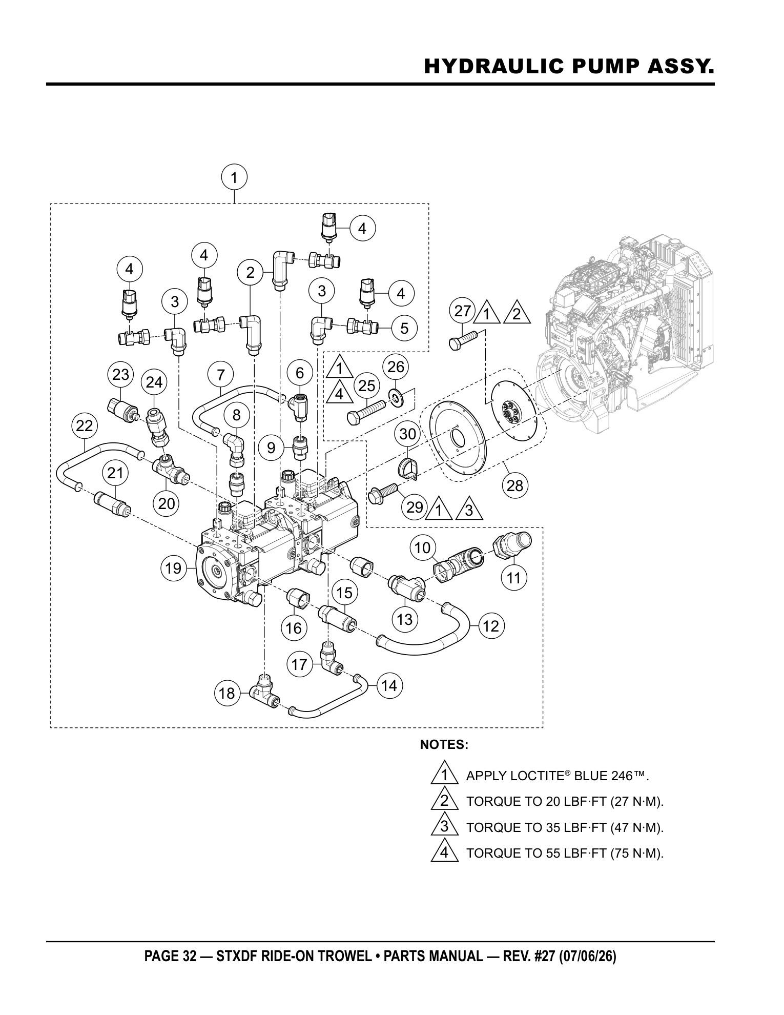 Multiquip Hydrostatic Drive Ride-On Trowel HYDRAULIC PUMP ASSY. parts diagram