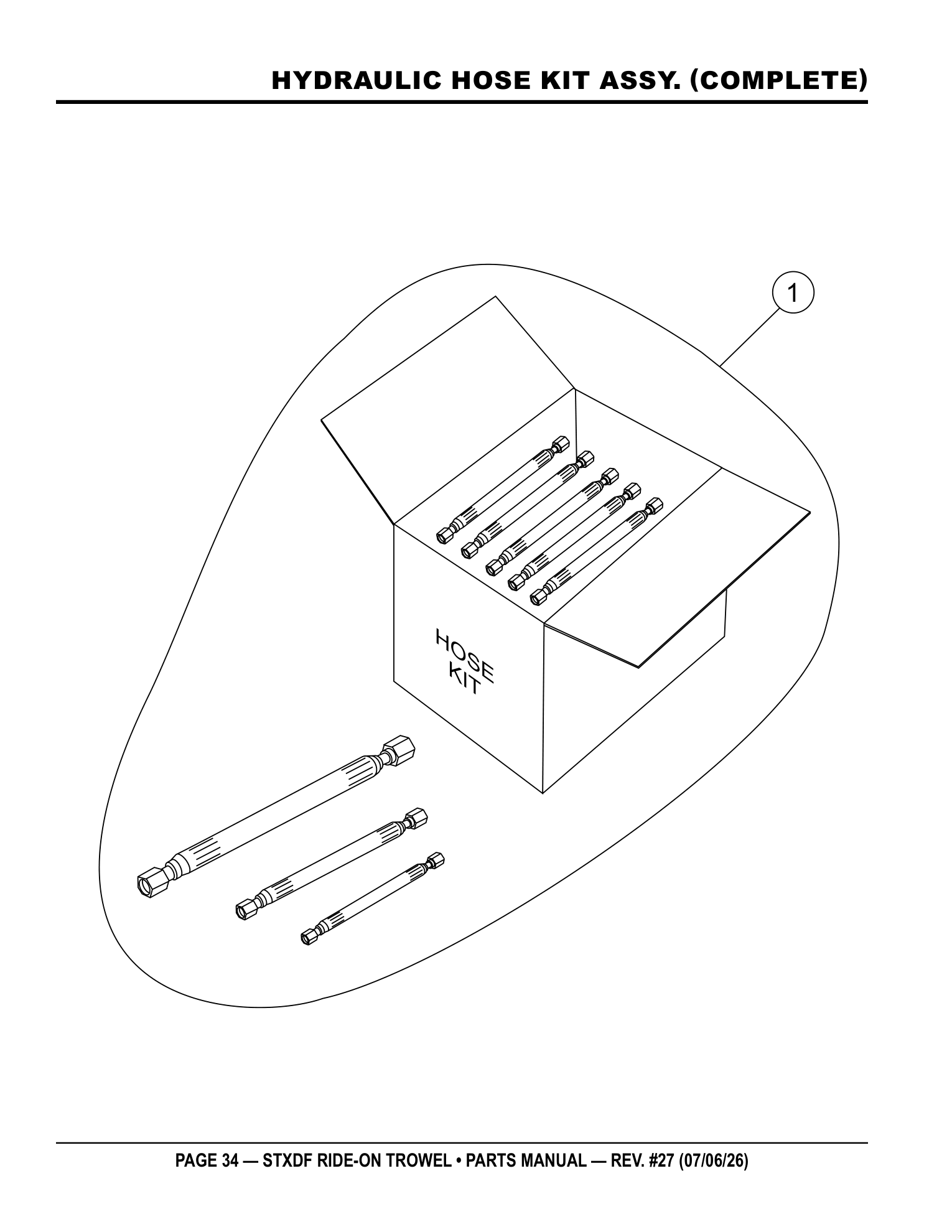 Multiquip Hydrostatic Drive Ride-On Trowel HYDRAULIC HOSE KIT ASSY. (COMPLETE) parts diagram