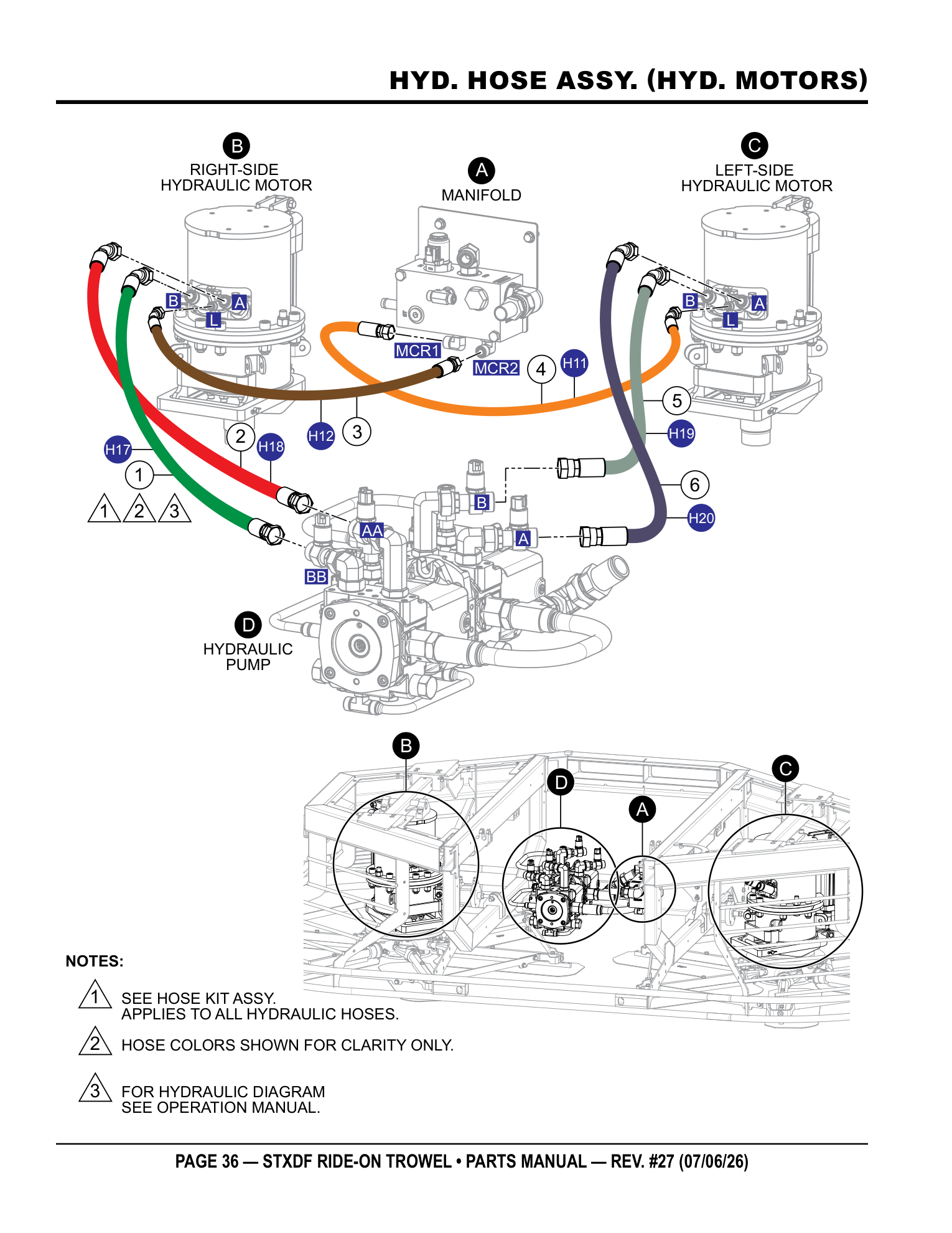 Multiquip Hydrostatic Drive Ride-On Trowel HYD. HOSE ASSY. (HYD. MOTORS) parts diagram