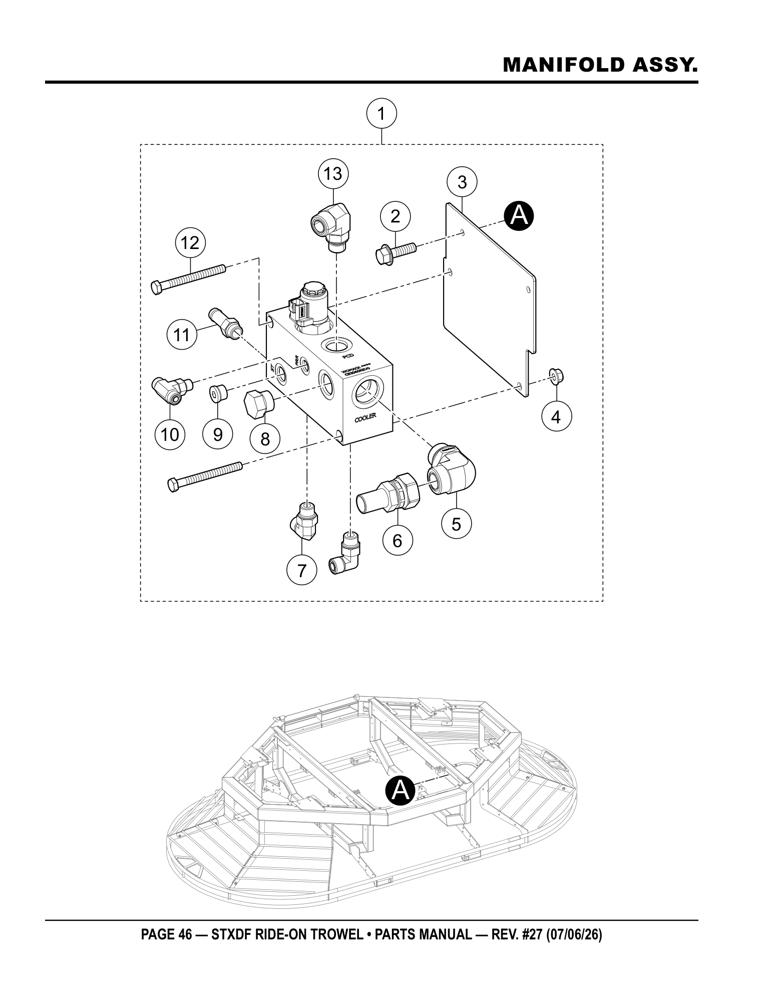 Multiquip Hydrostatic Drive Ride-On Trowel MANIFOLD ASSY. parts diagram