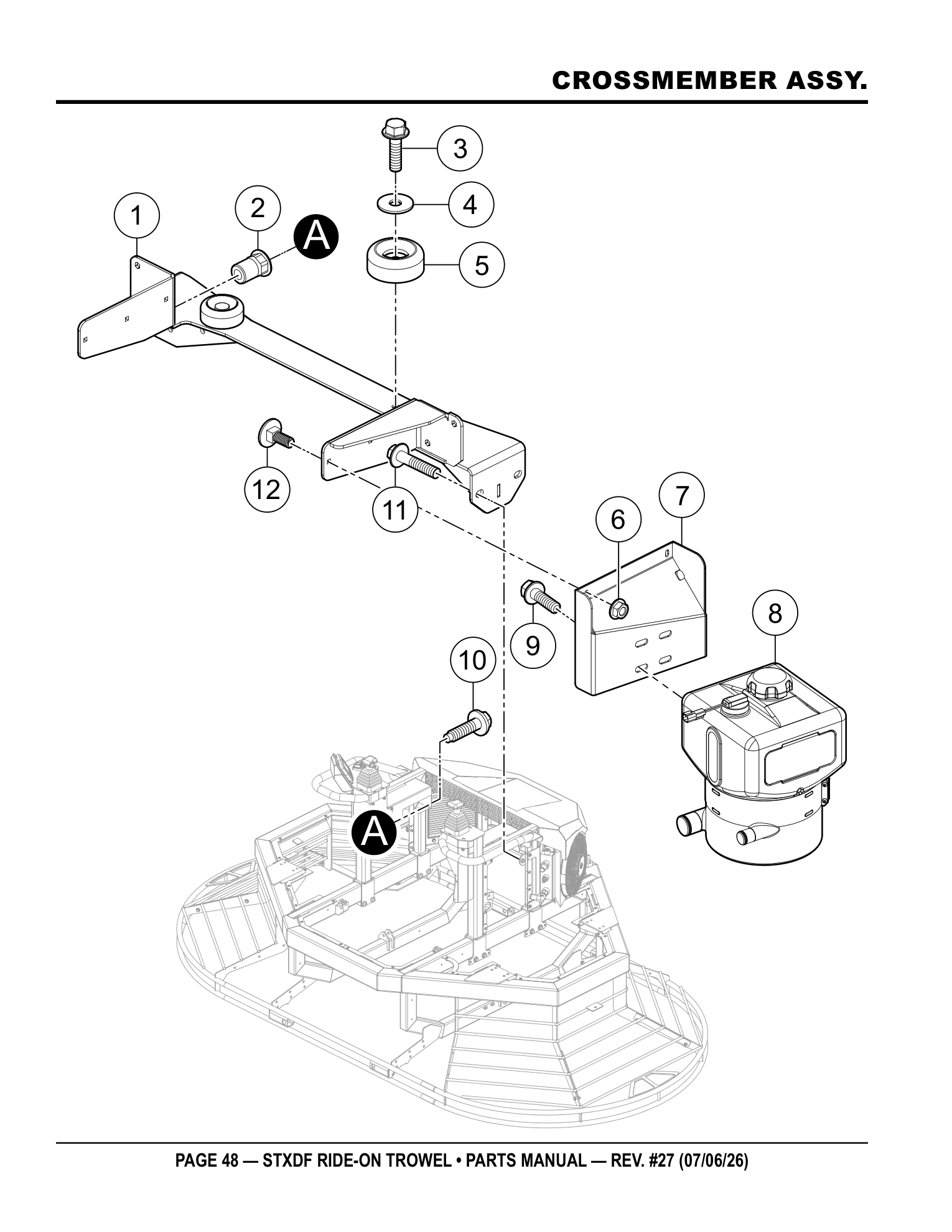 Multiquip Hydrostatic Drive Ride-On Trowel CROSSMEMBER ASSY. parts diagram