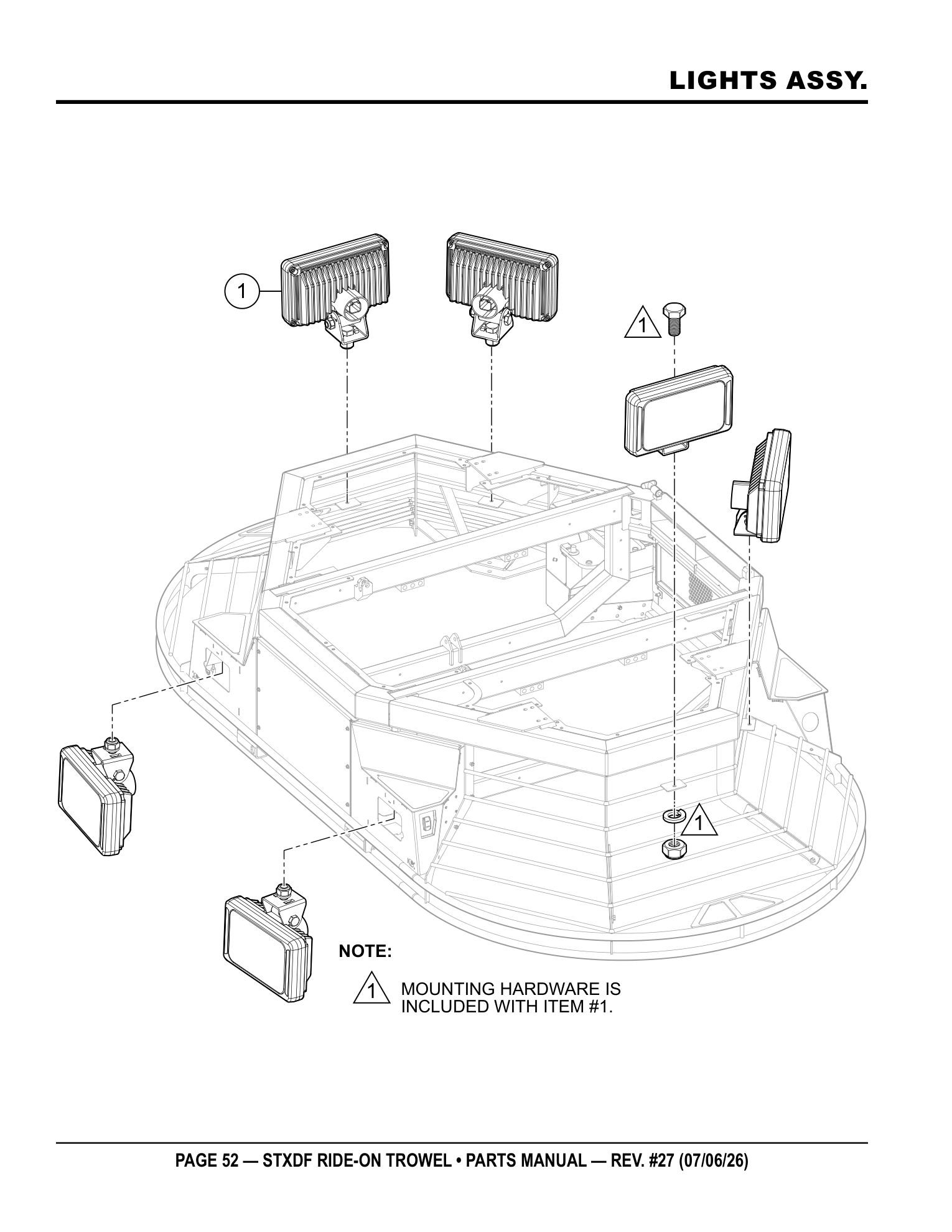 Multiquip Hydrostatic Drive Ride-On Trowel LIGHTS ASSY. parts diagram