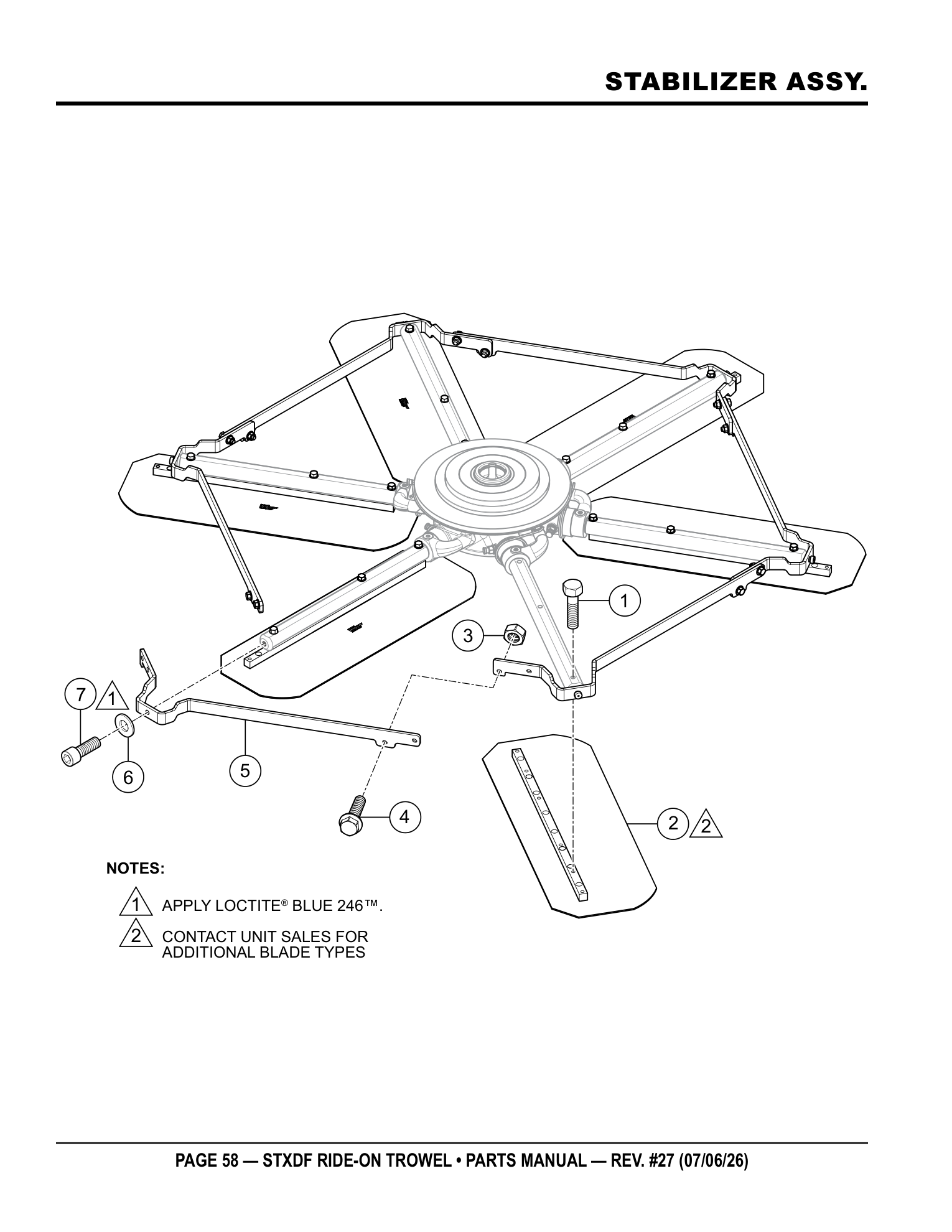 Multiquip Hydrostatic Drive Ride-On Trowel STABILIZER ASSY. parts diagram