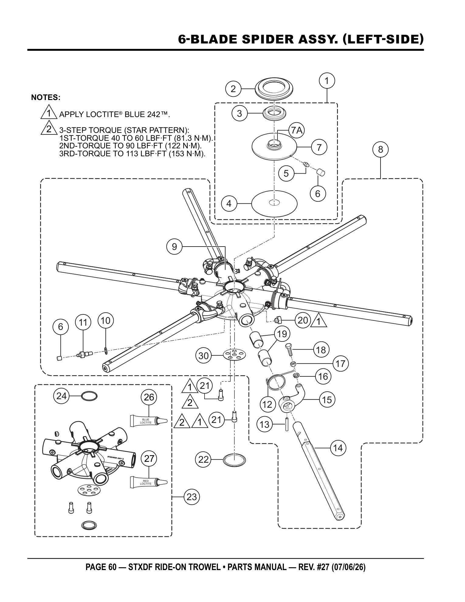 Multiquip Hydrostatic Drive Ride-On Trowel 6-BLADE SPIDER ASSY. (LEFT-SIDE) parts diagram