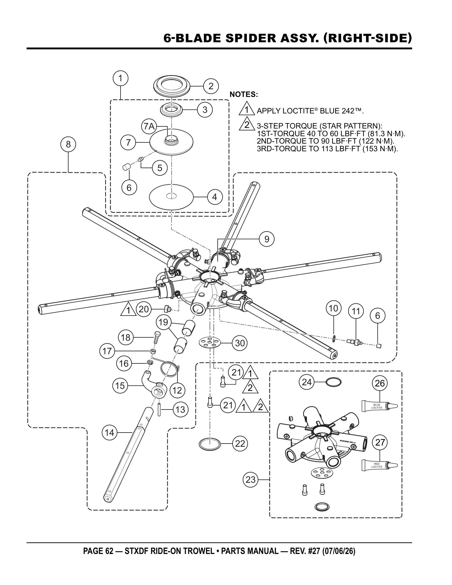 Multiquip Hydrostatic Drive Ride-On Trowel 6-BLADE SPIDER ASSY. (RIGHT-SIDE) parts diagram