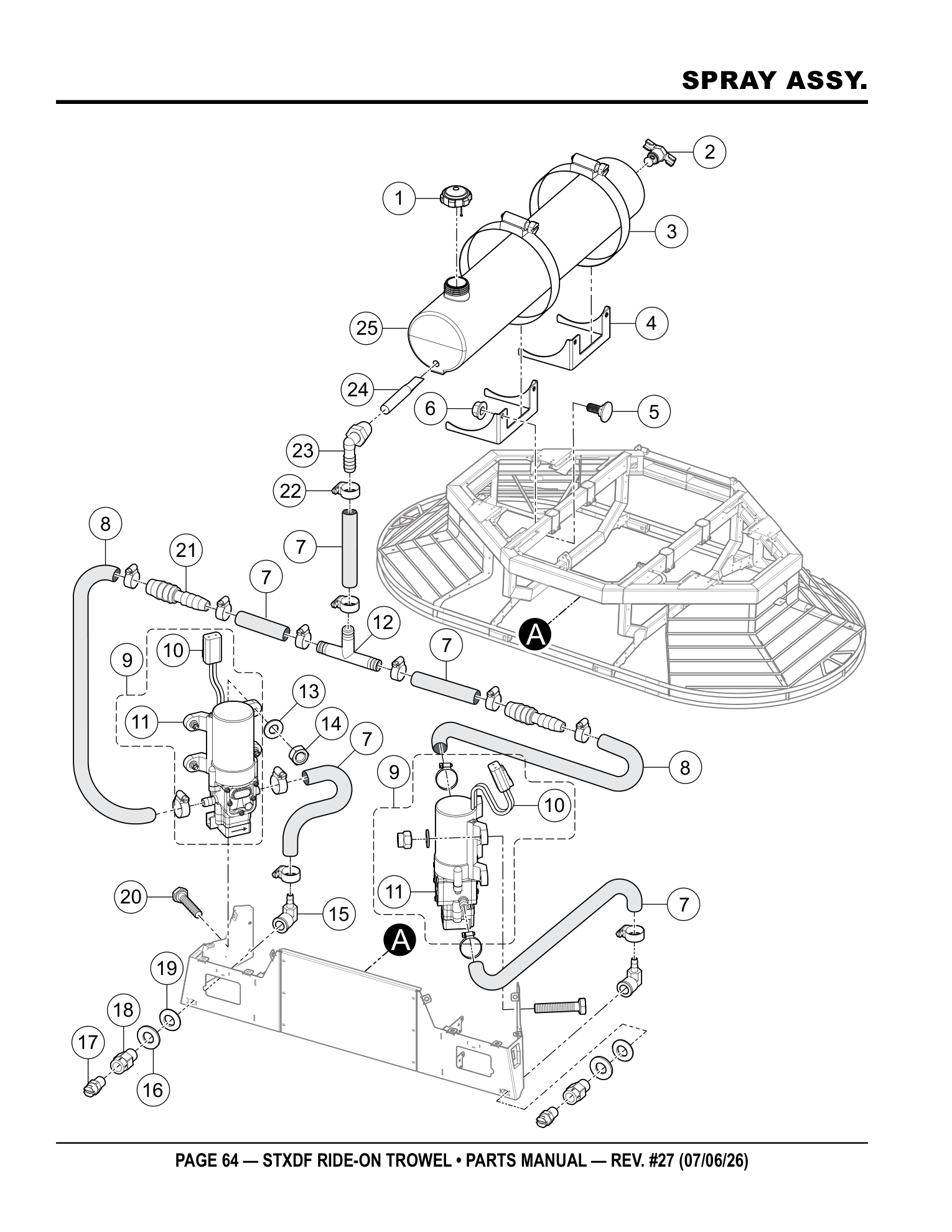 Multiquip Hydrostatic Drive Ride-On Trowel SPRAY ASSY. parts diagram
