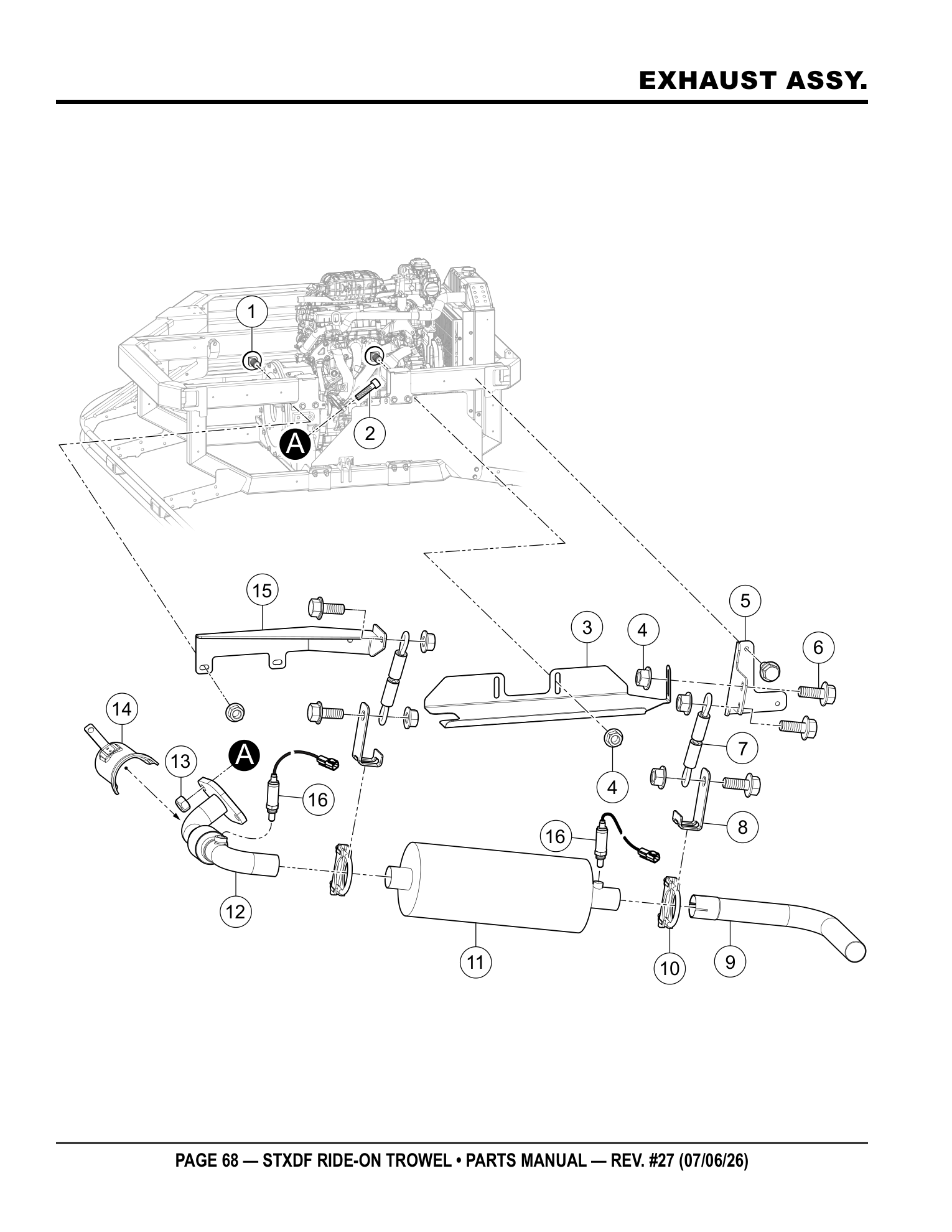 Multiquip Hydrostatic Drive Ride-On Trowel EXHAUST ASSY. parts diagram