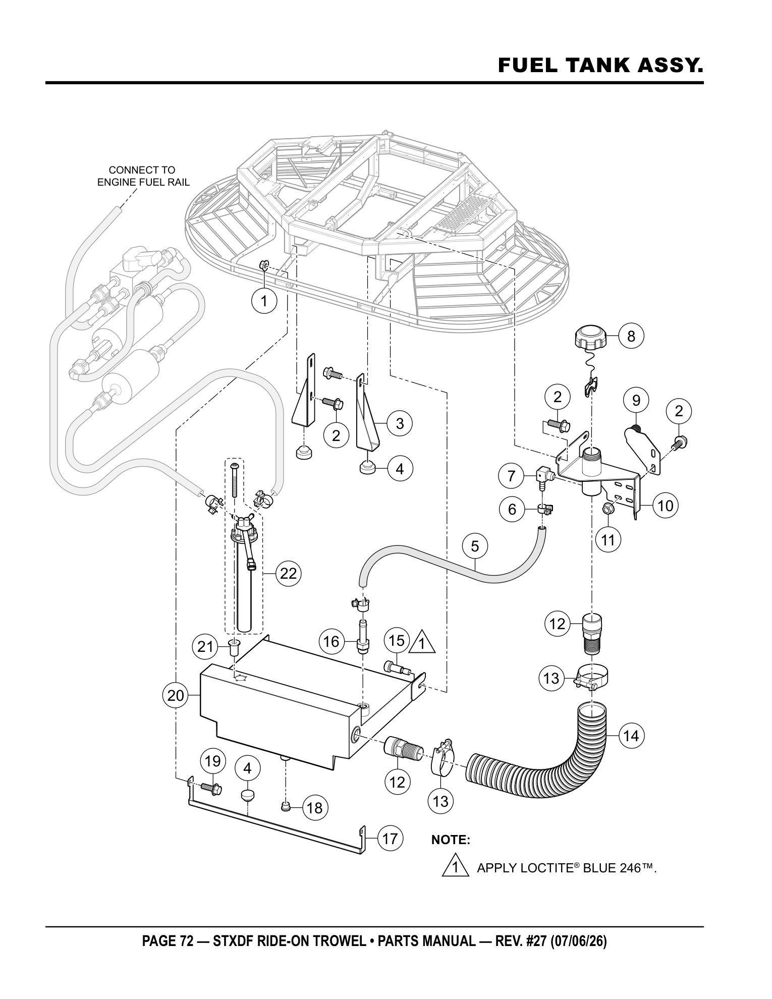 Multiquip Hydrostatic Drive Ride-On Trowel FUEL TANK ASSY. parts diagram