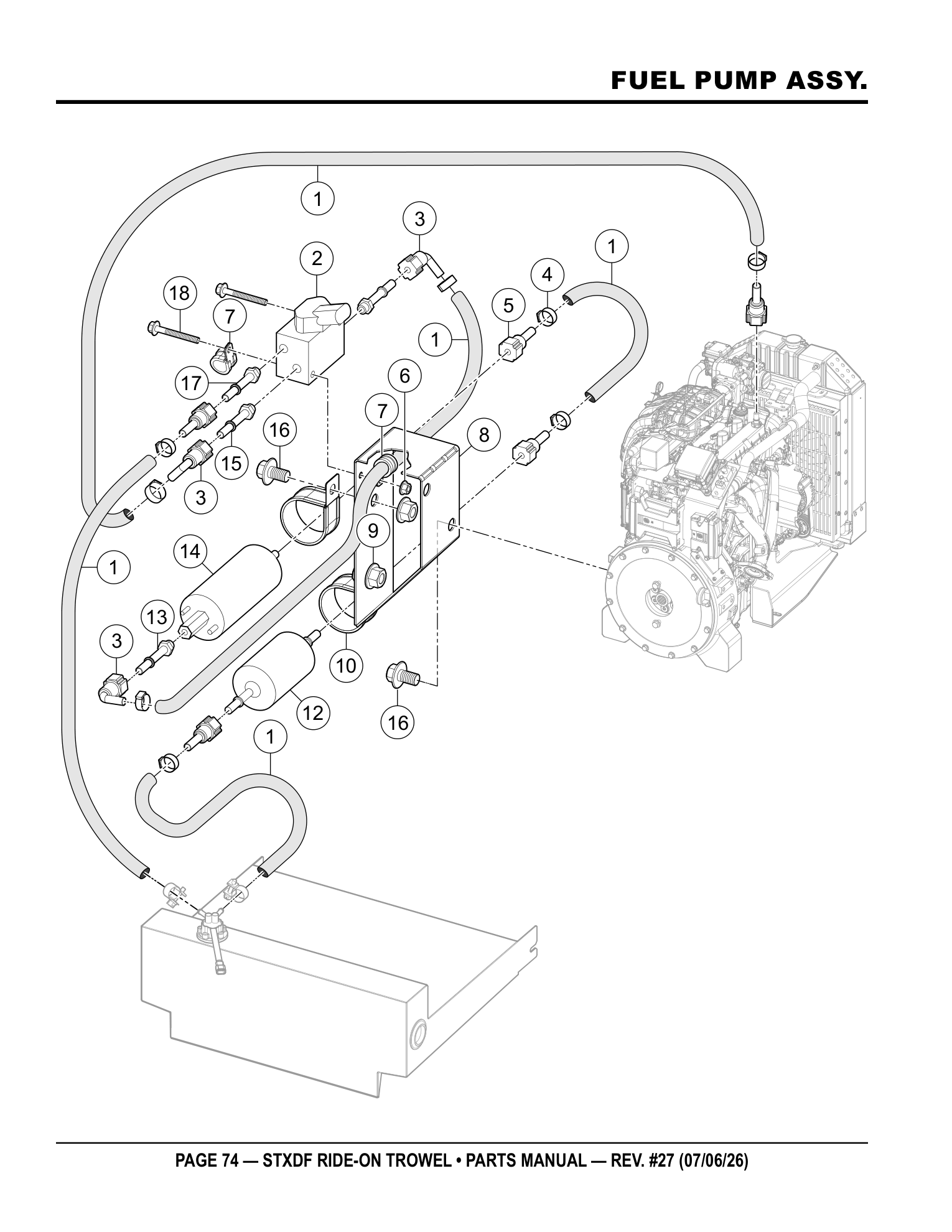 Multiquip Hydrostatic Drive Ride-On Trowel FUEL PUMP ASSY. parts diagram