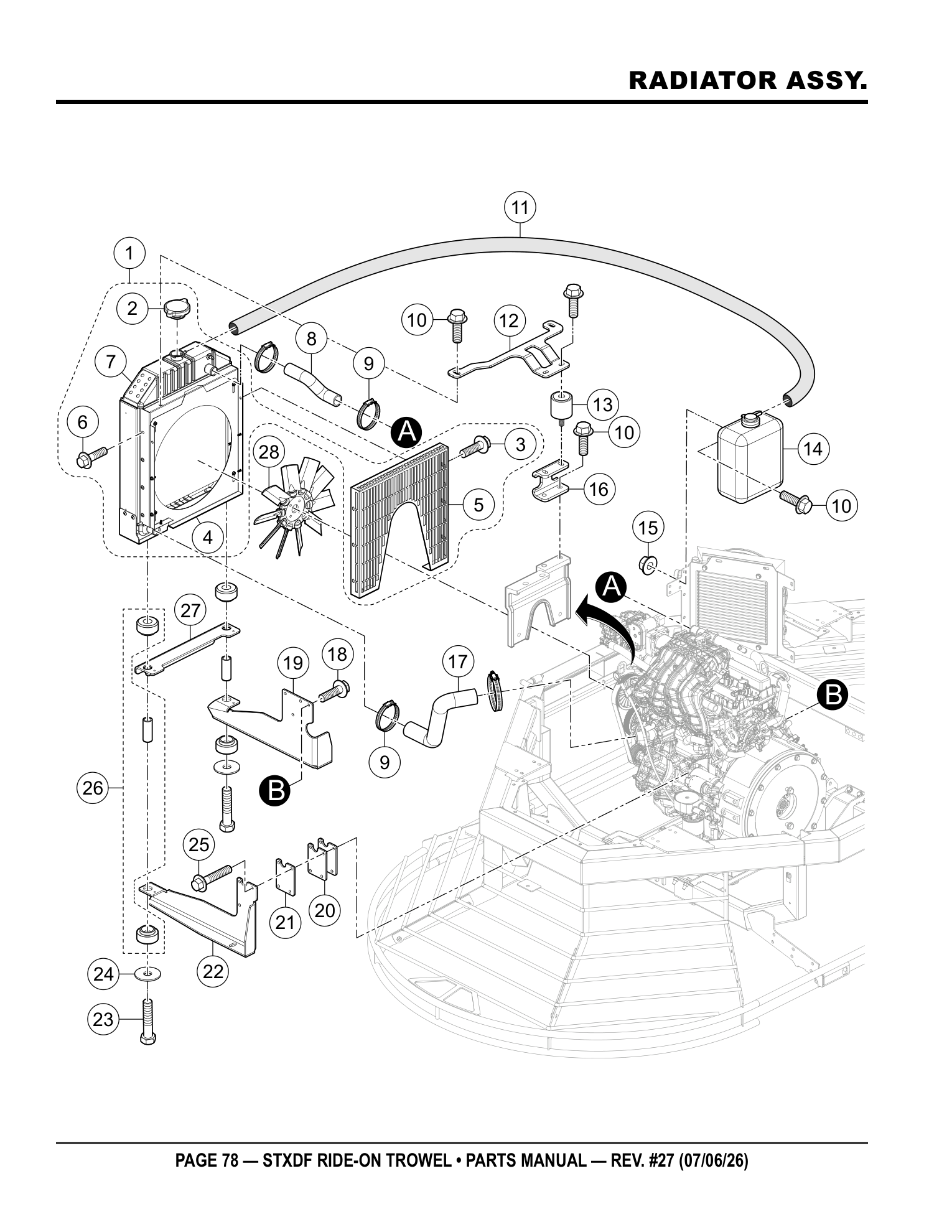 Multiquip Hydrostatic Drive Ride-On Trowel RADIATOR ASSY. parts diagram