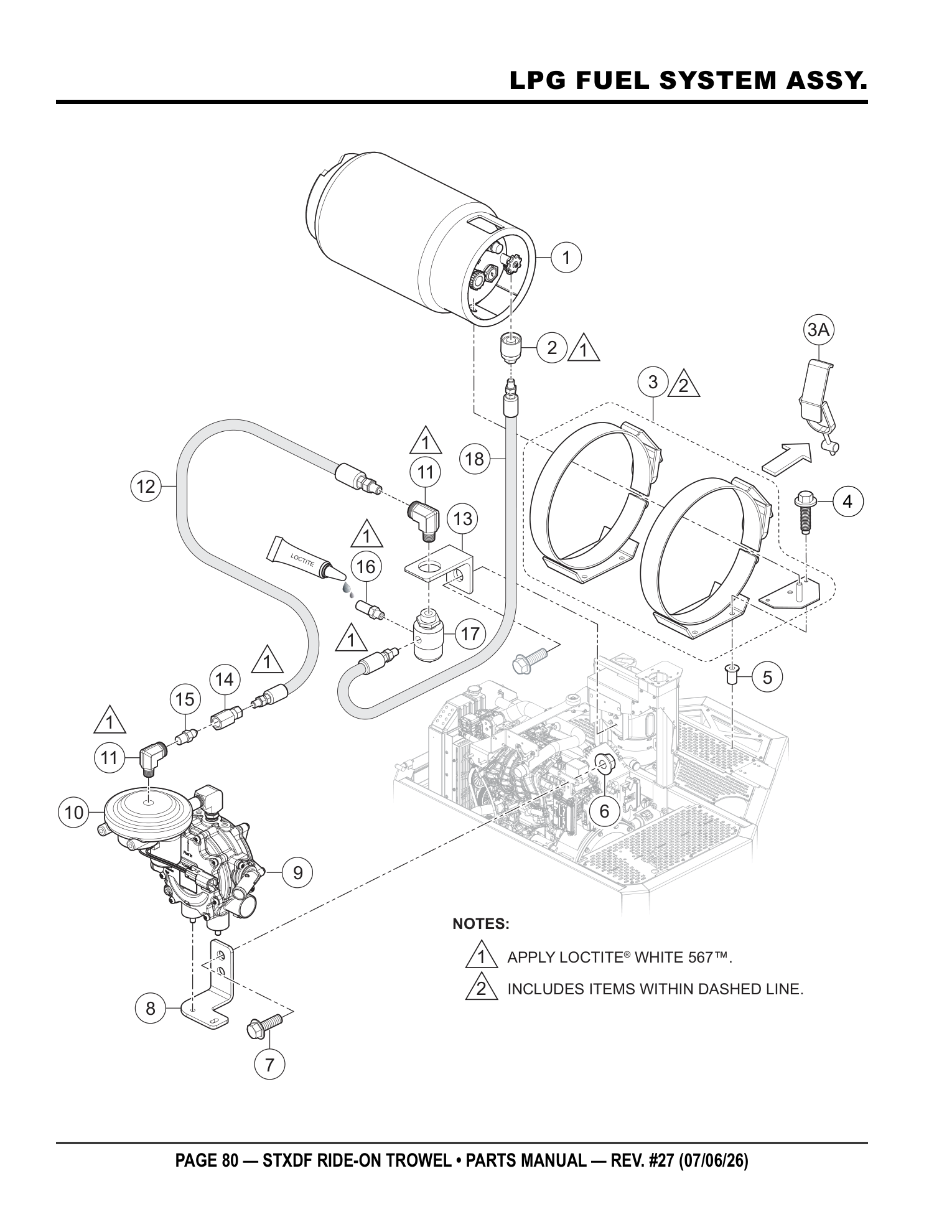 Multiquip Hydrostatic Drive Ride-On Trowel LPG FUEL SYSTEM ASSY. parts diagram