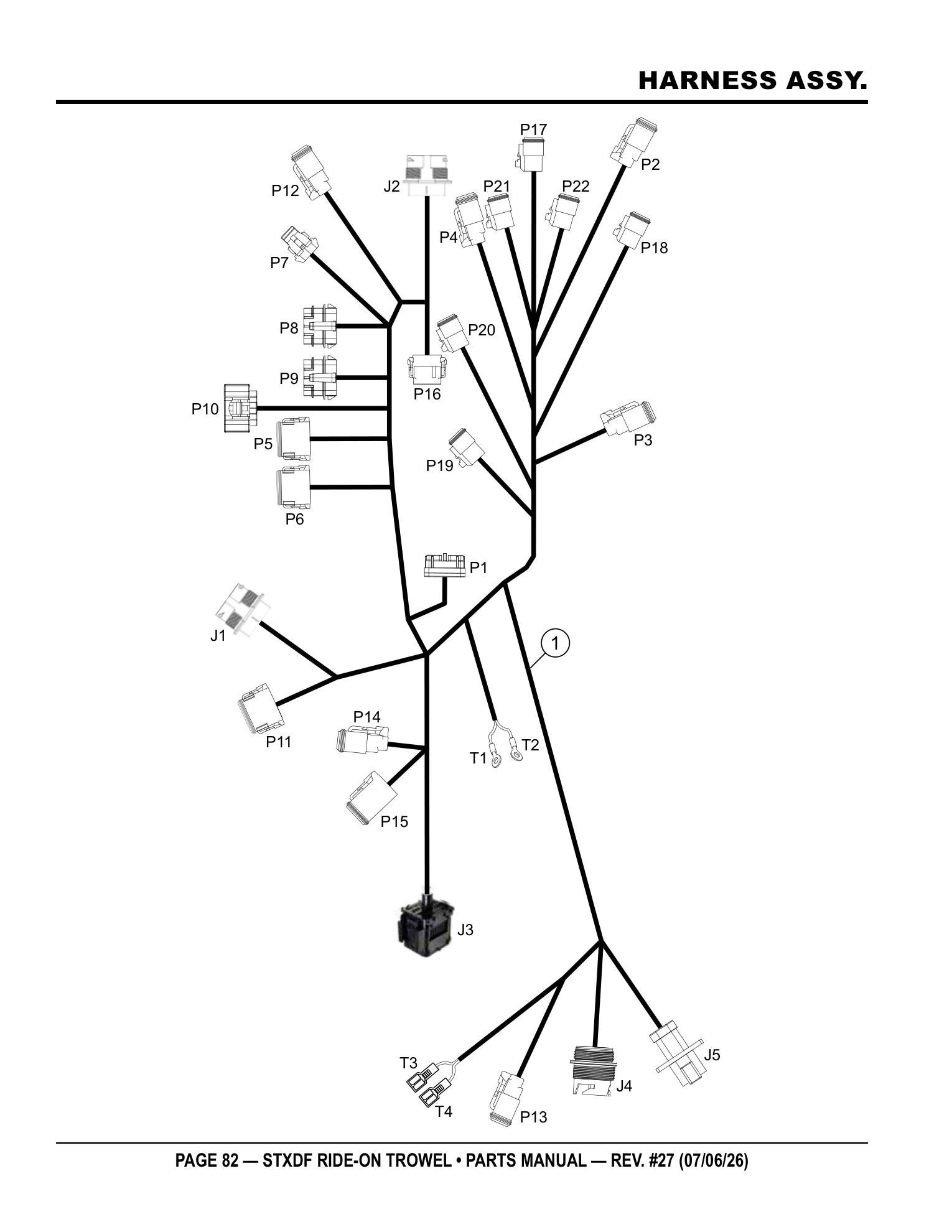 Multiquip Hydrostatic Drive Ride-On Trowel HARNESS ASSY. parts diagram
