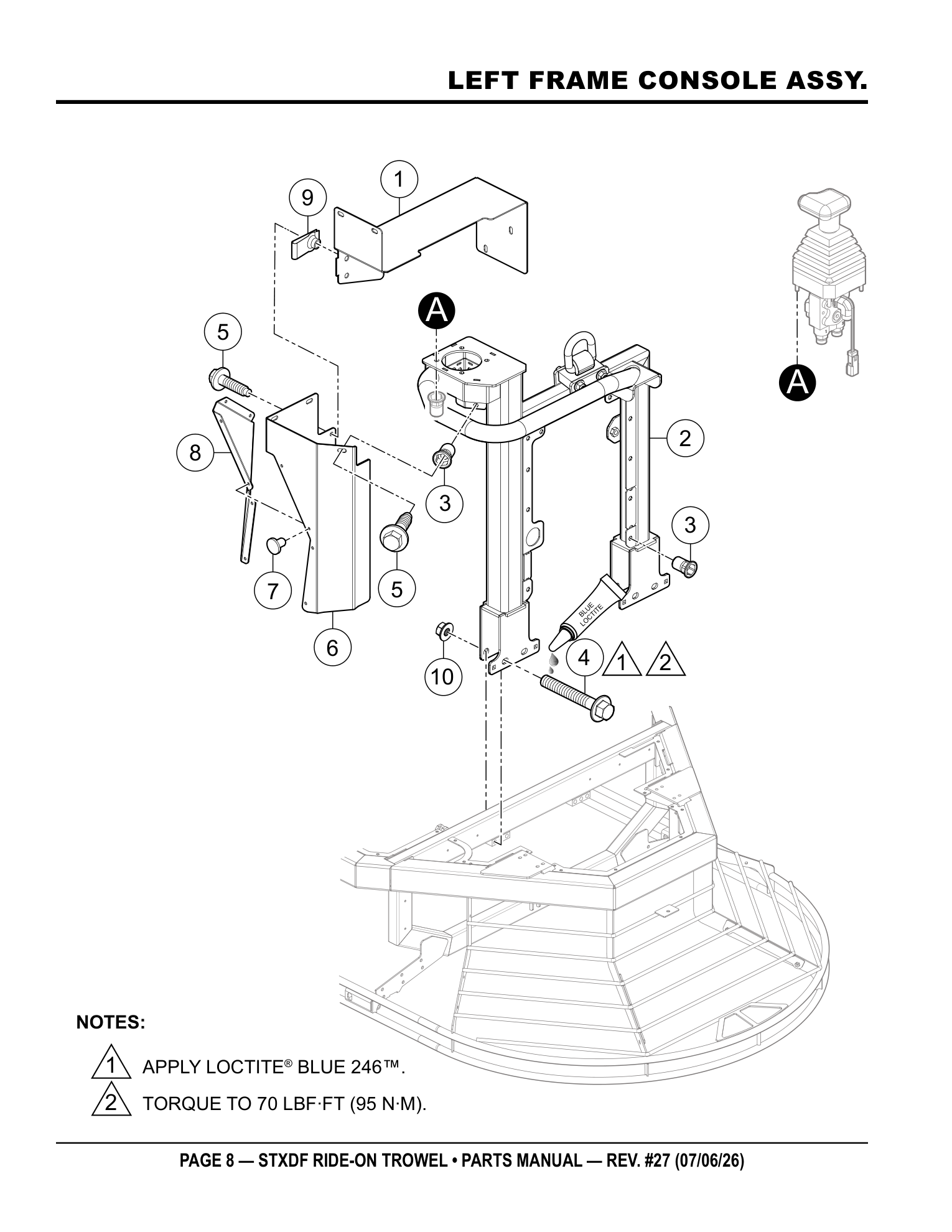 Multiquip Hydrostatic Drive Ride-On Trowel LEFT FRAME CONSOLE ASSY. parts diagram