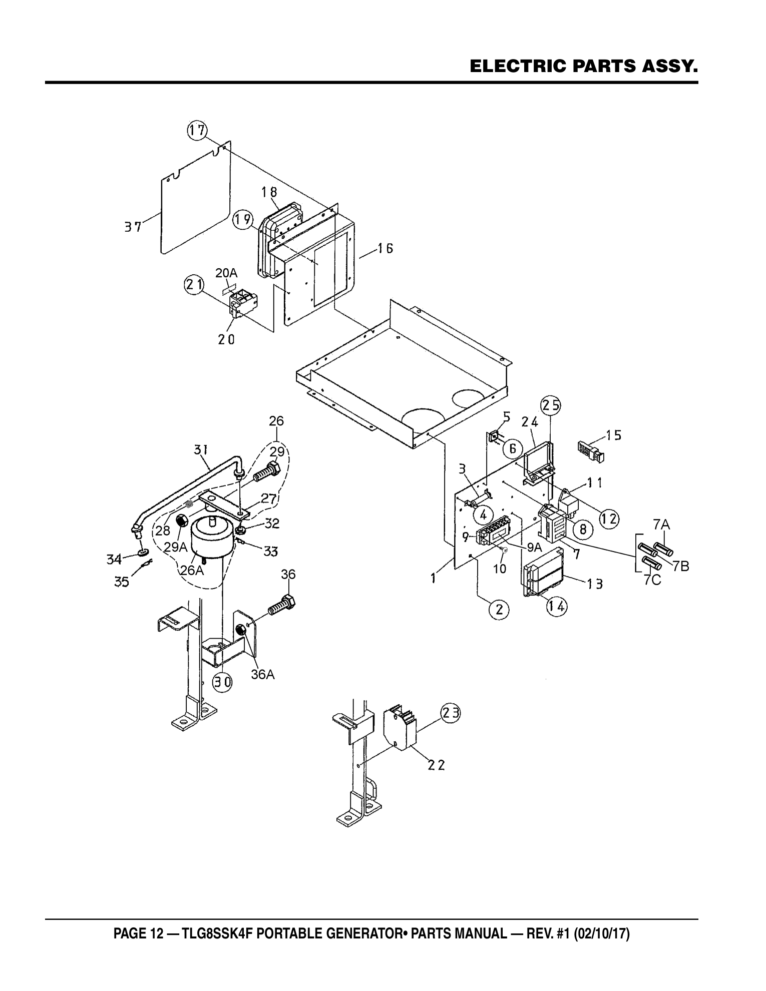 Multiquip TLG8SSK4F Generator ELECTRIC PARTS ASSY. parts diagram
