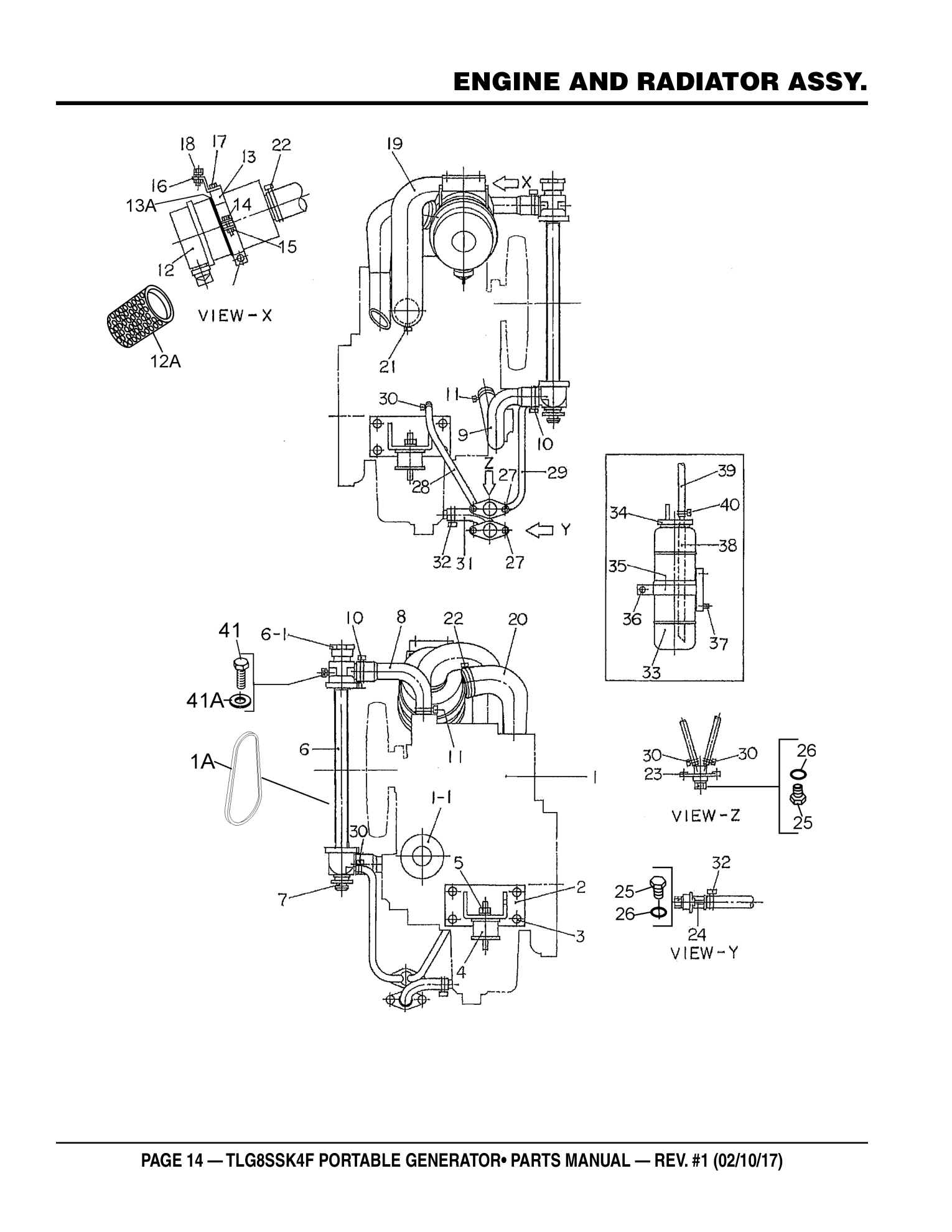 Multiquip TLG8SSK4F Generator ENGINE AND RADIATOR ASSY. parts diagram