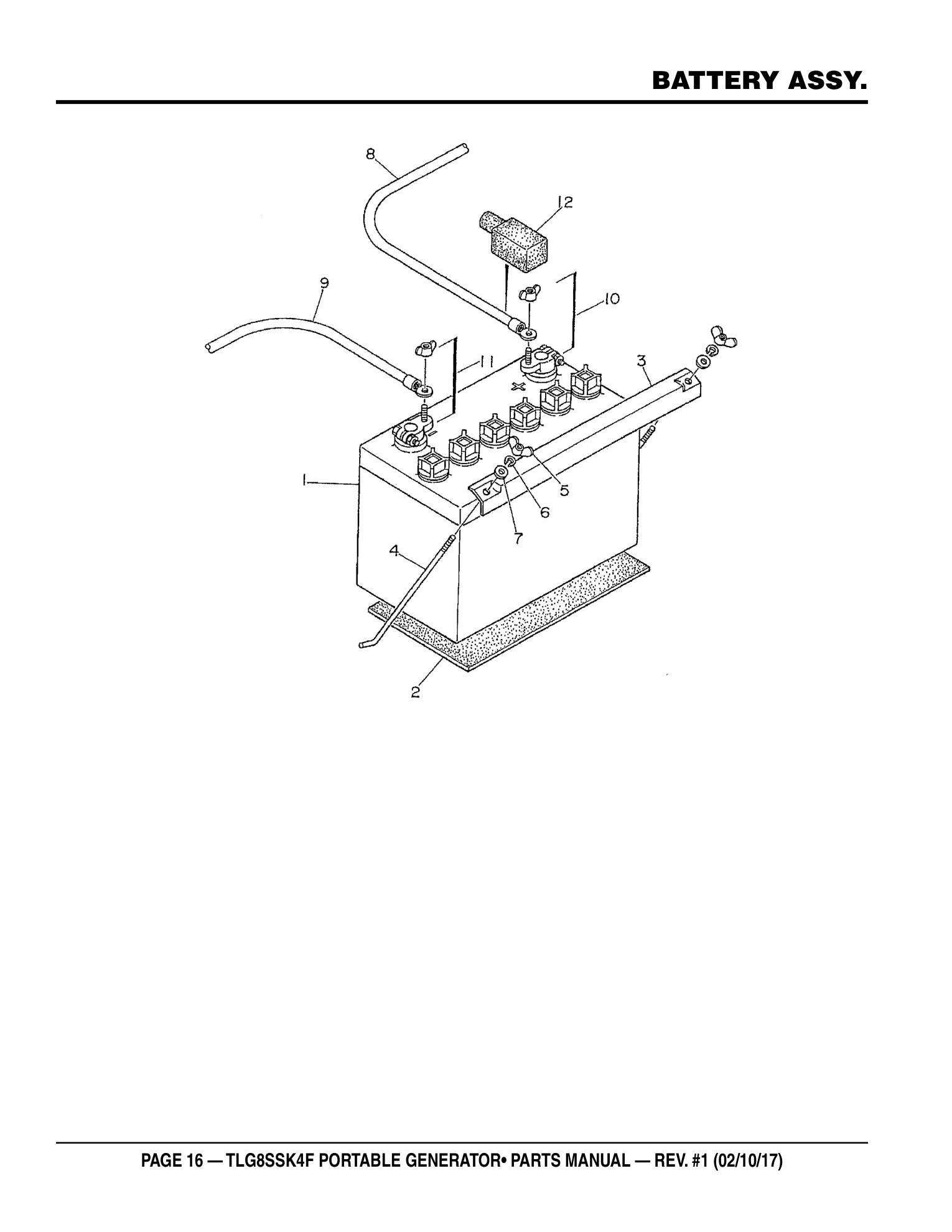 Multiquip TLG8SSK4F Generator BATTERY ASSY. parts diagram