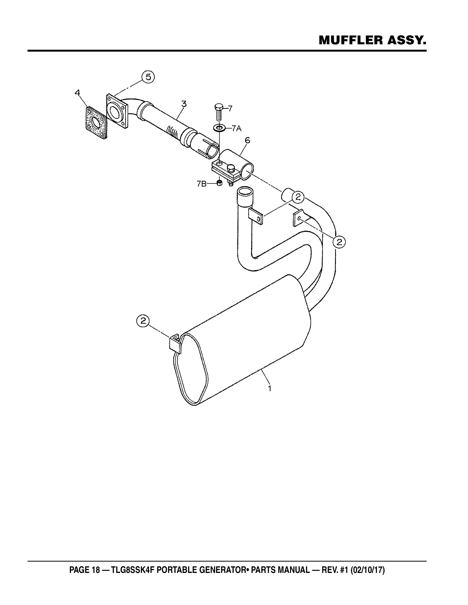 Multiquip TLG8SSK4F Generator MUFFLER ASSY. parts diagram