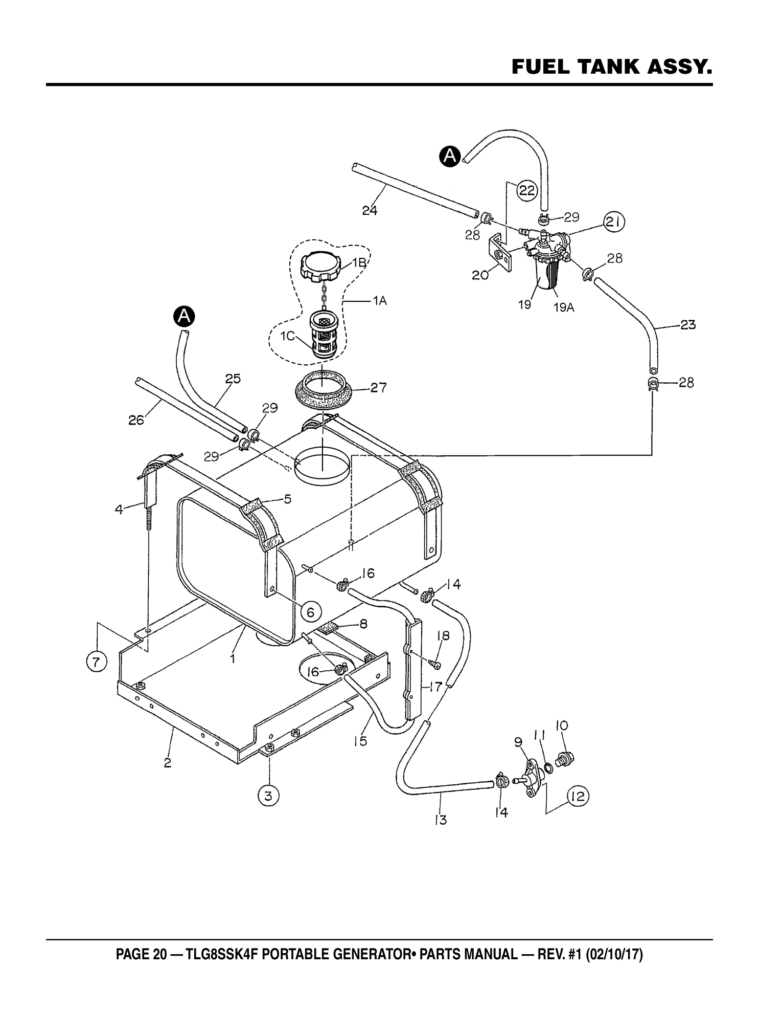 Multiquip TLG8SSK4F Generator FUEL TANK ASSY. parts diagram