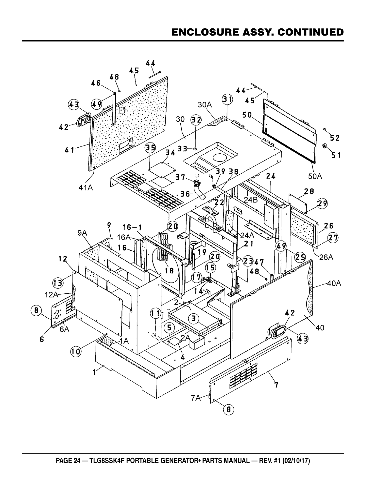 Multiquip TLG8SSK4F Generator ENCLOSURE ASSY. CONTINUED parts diagram