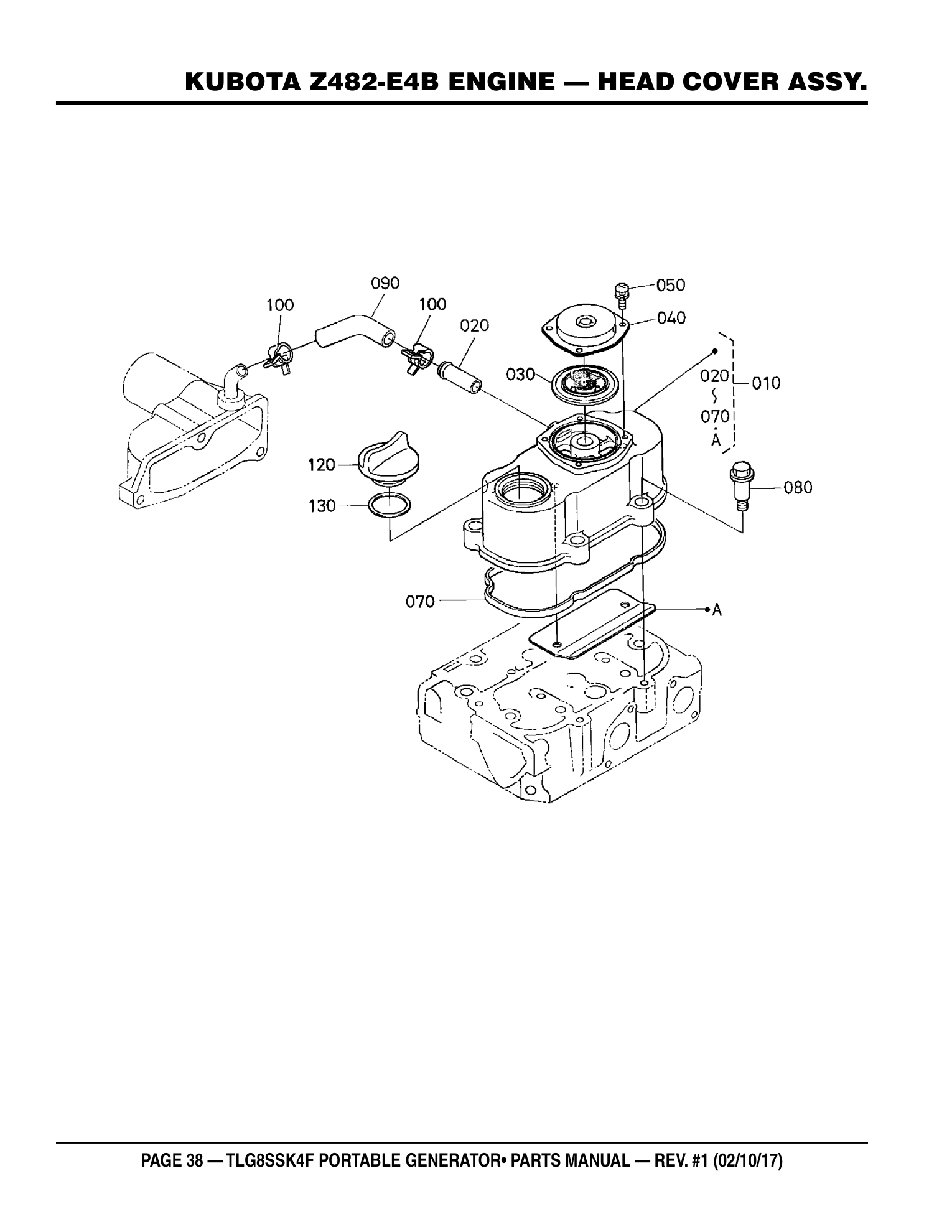 Multiquip TLG8SSK4F Generator KUBOTA Z482-E4B ENGINE - HEAD COVER ASSY. parts diagram