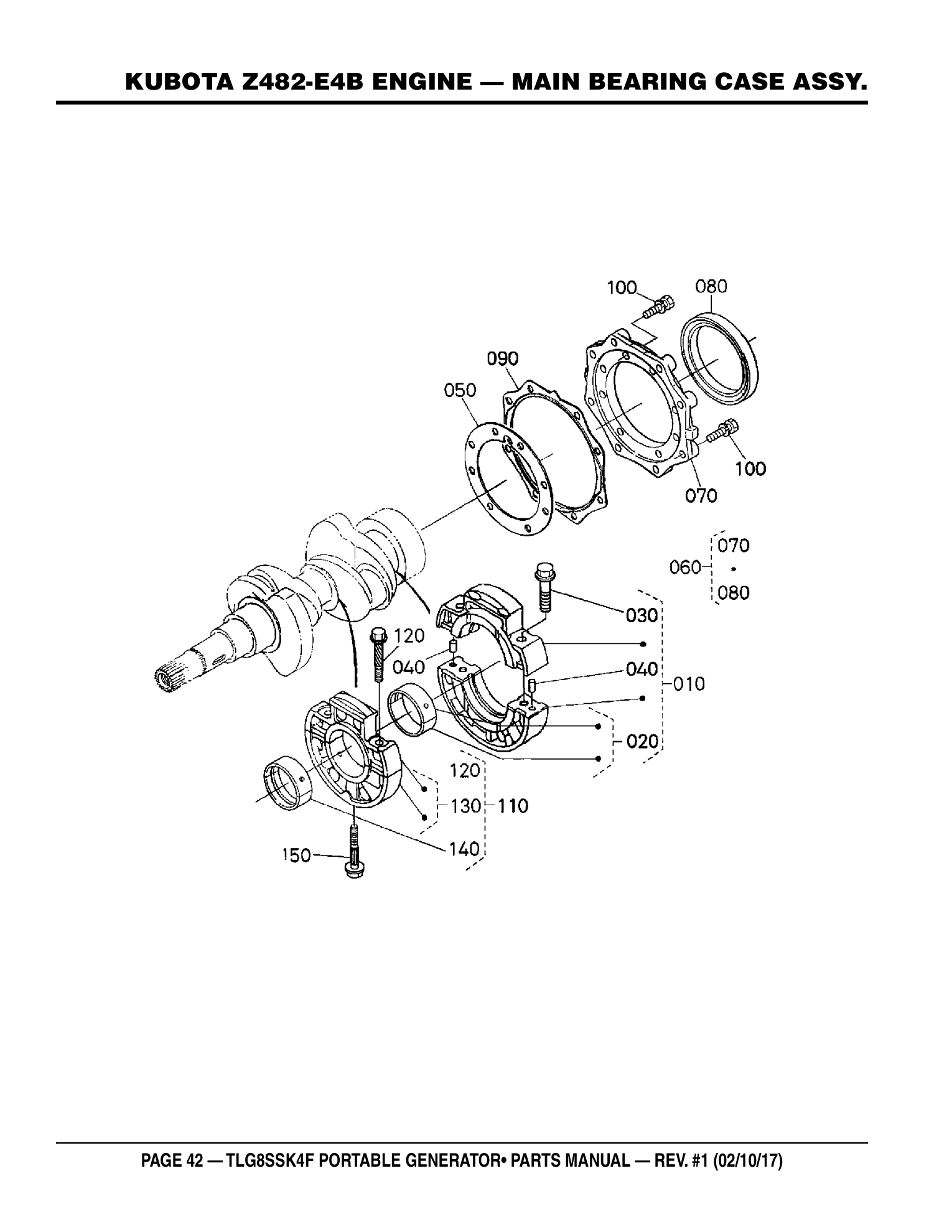 Multiquip TLG8SSK4F Generator KUBOTA Z482-E4B ENGINE - MAIN BEARING CASE ASSY. parts diagram